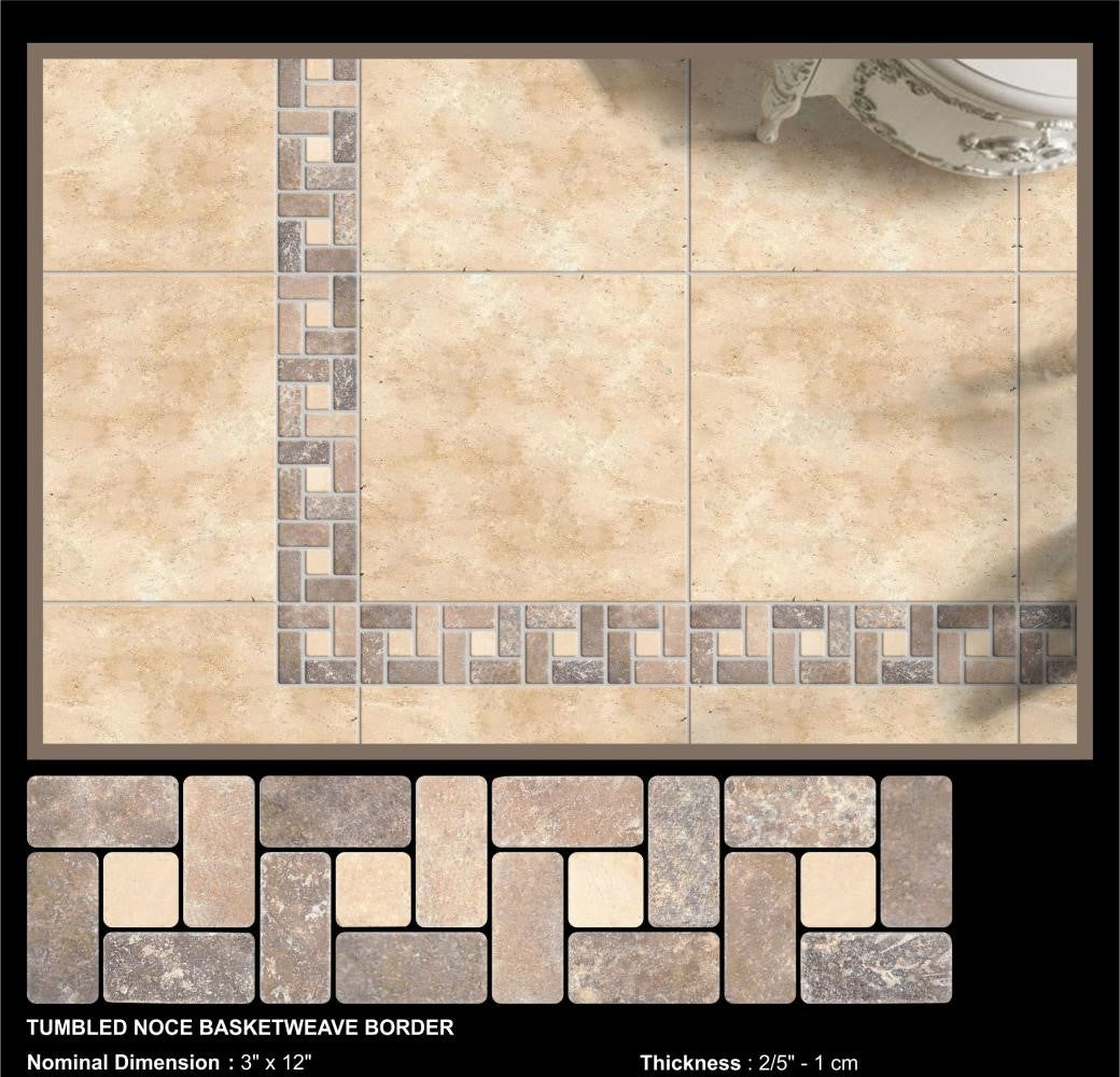 3"x12" Italian Noce Chiaro Antiqued Travertine Mosaic Border Tile