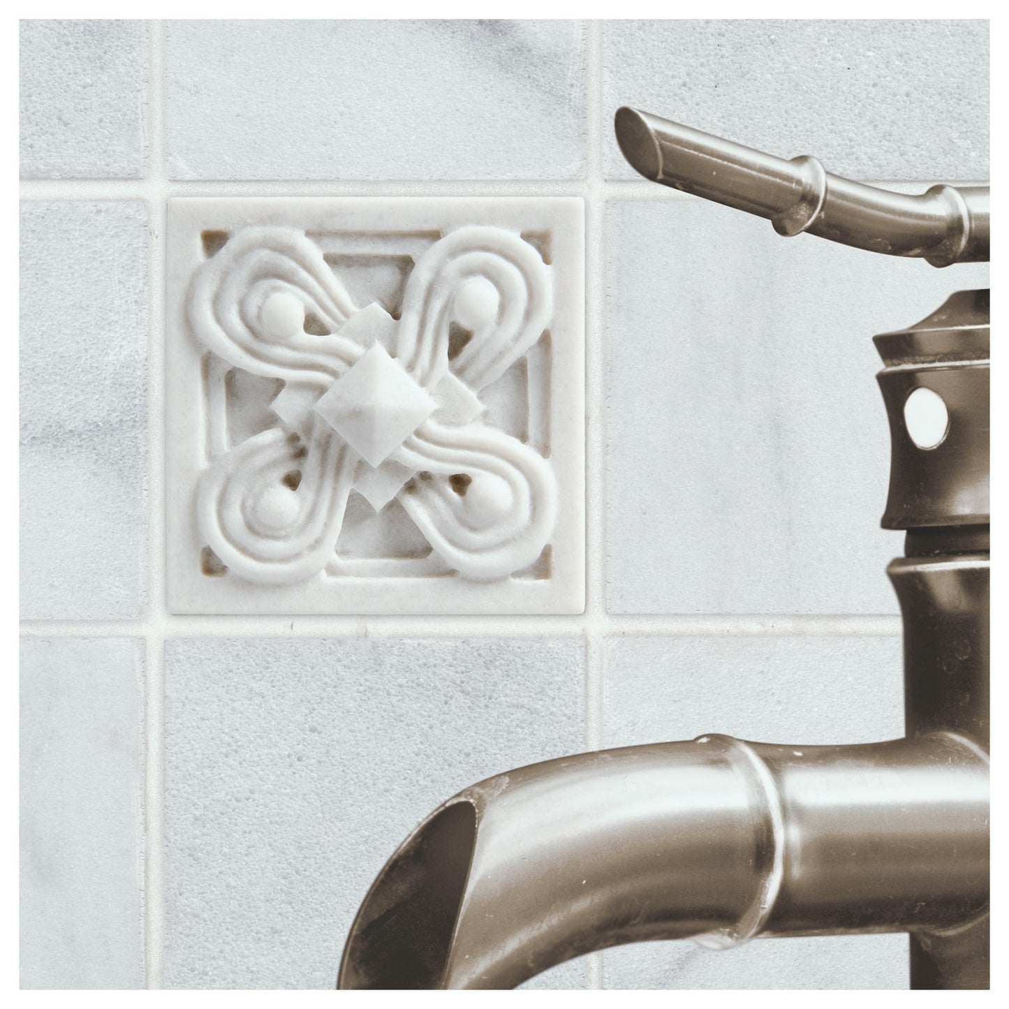 Marmi Di Napoli Deco Carrara Insert 2 1/2" x 2 1/2"