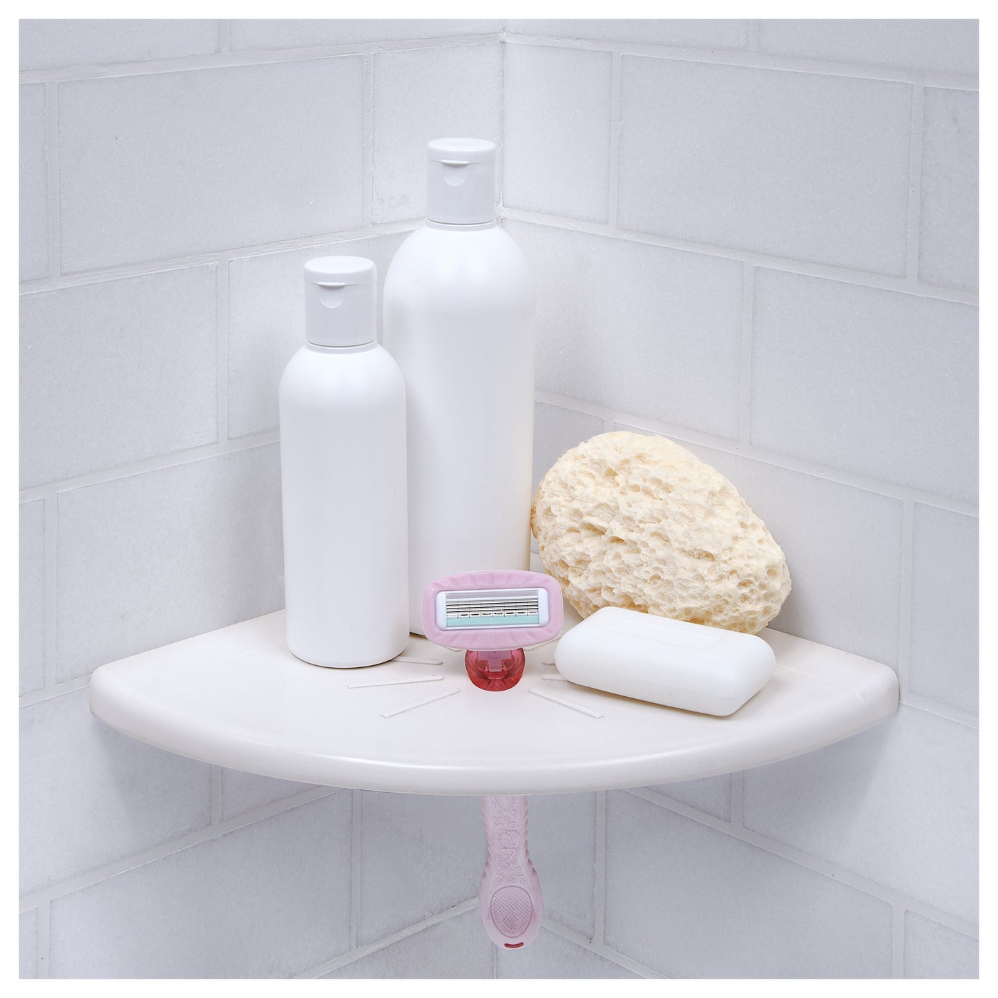 Architecta Decor Bathroom and Shower Corner Shelf Flatback Wall Mounted Tile 8.8 x 8.8 Inch Bright White