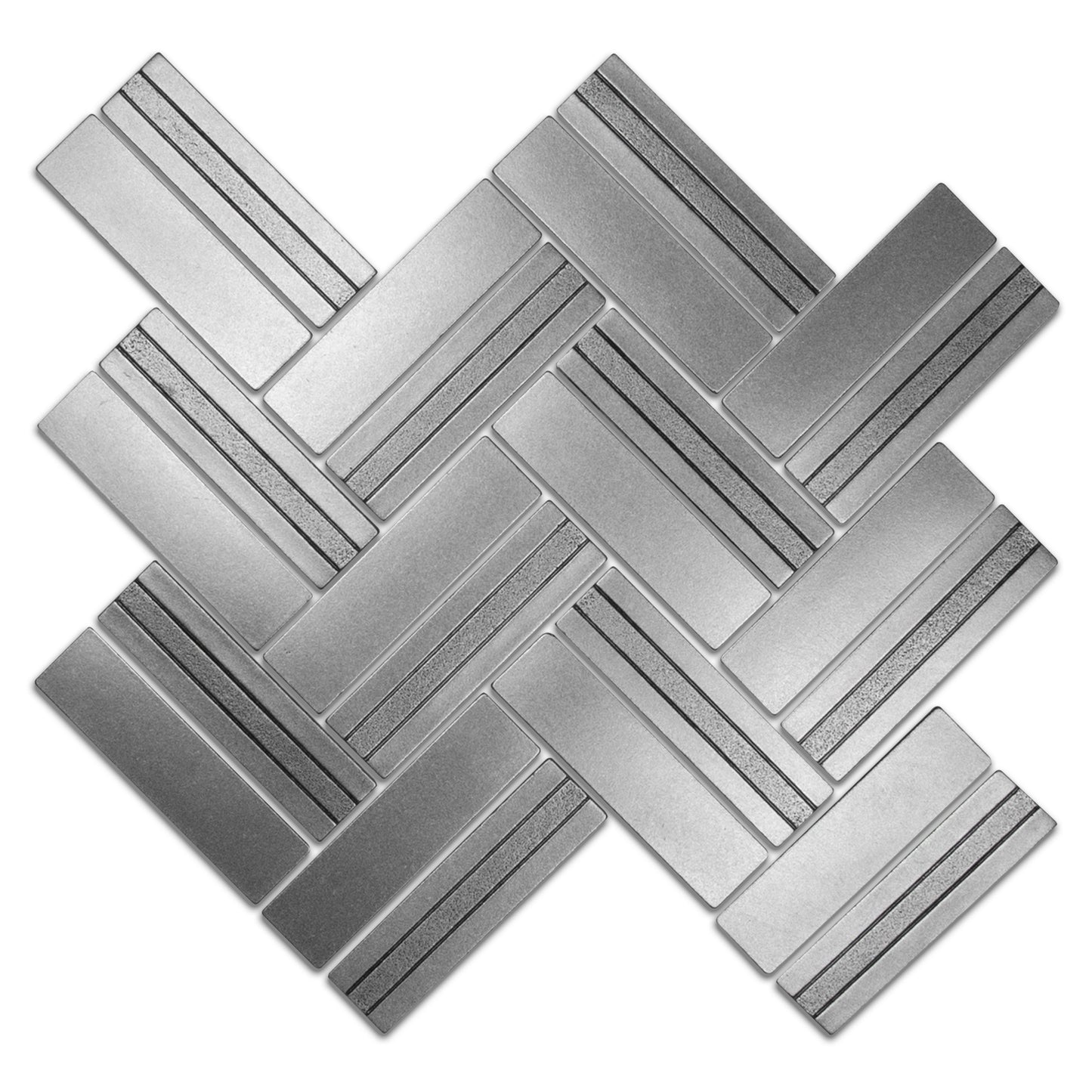 Imperial Herringbone Metal Mosaic Pewter Nickel 1 x 4 - (10.2" x 12")