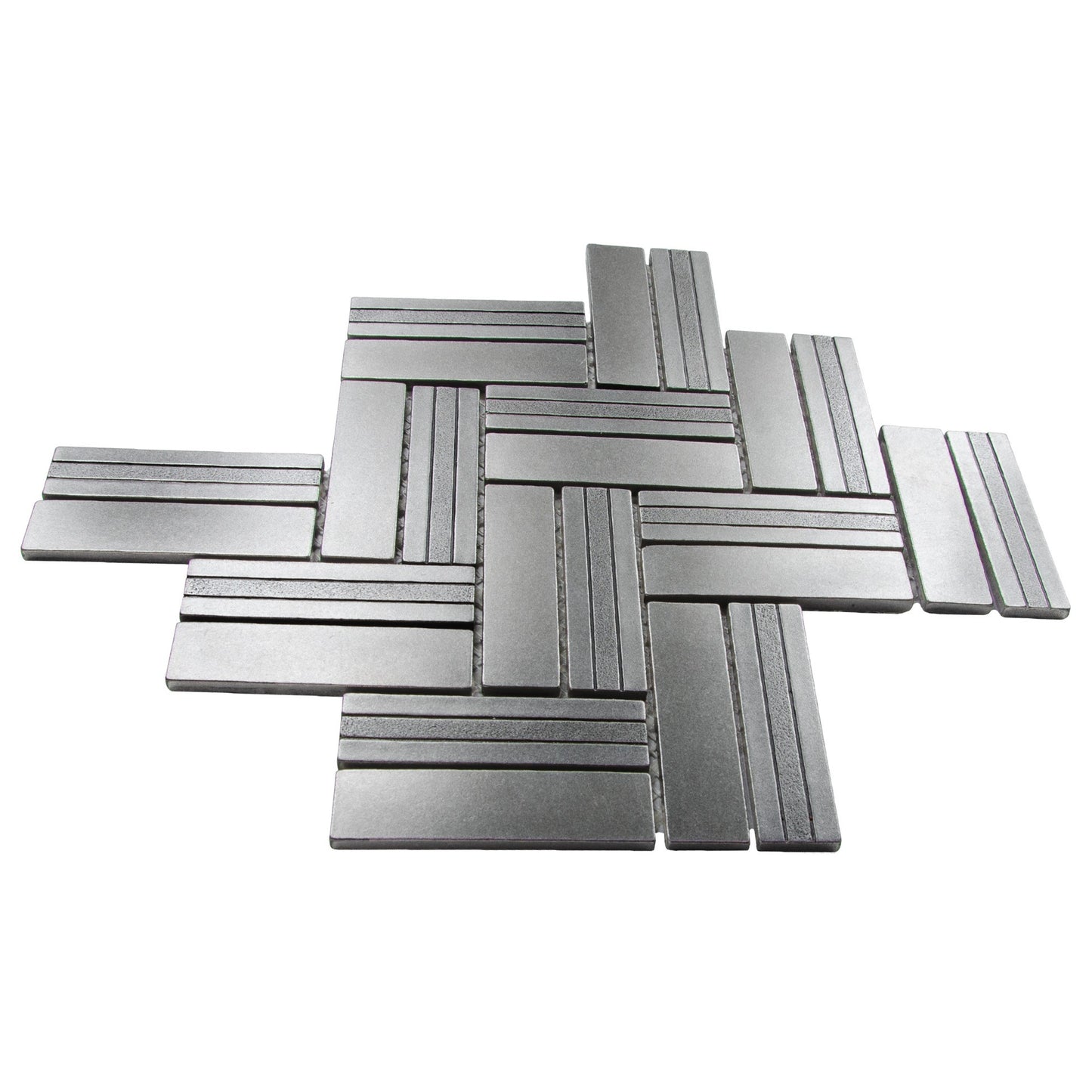 Imperial Herringbone Metal Mosaic Pewter Nickel 1 x 4 - (10.2" x 12")