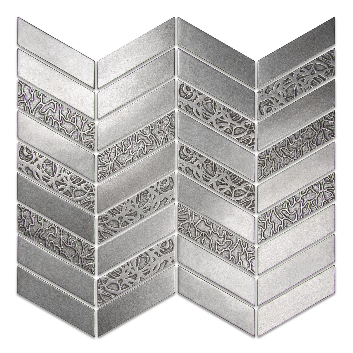 Deluxe Chevron Metal Resin Mosaic Pewter Nickel 12" x 12"