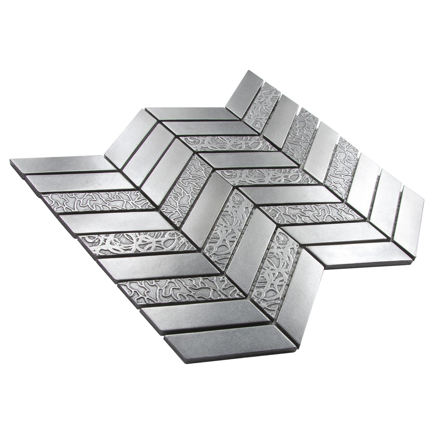 Deluxe Chevron Metal Resin Mosaic Pewter Nickel 12" x 12"