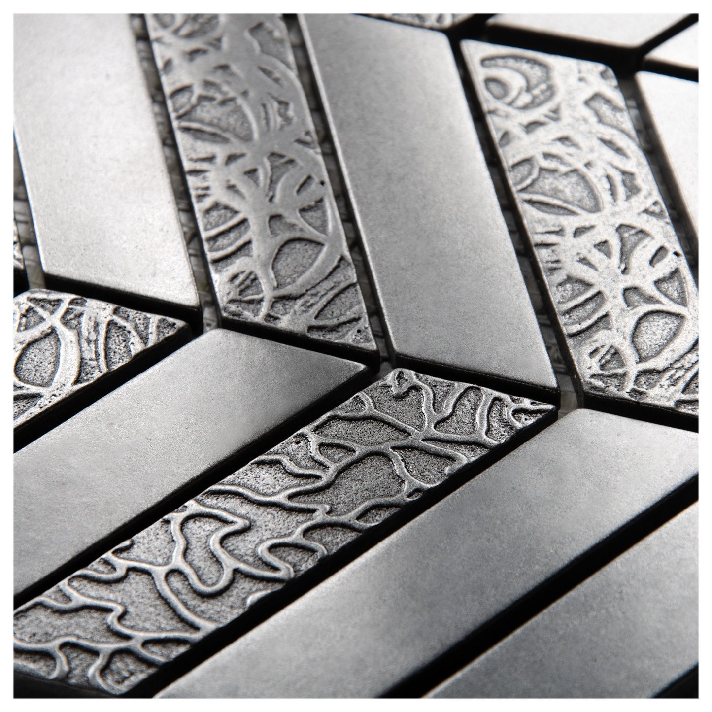 Deluxe Chevron Metal Resin Mosaic Pewter Nickel 12" x 12"