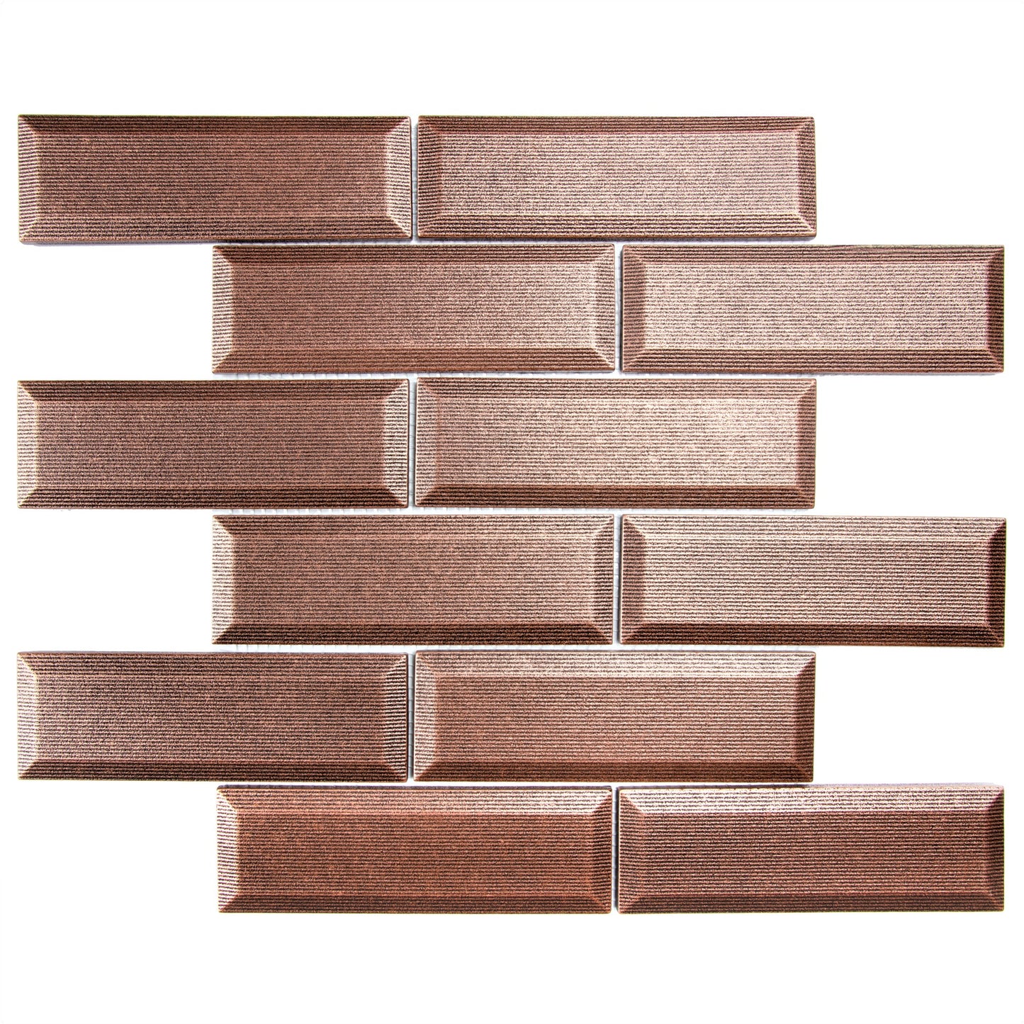 Antique Copper Metronom Beveled Brick 2"x6" Mosaic Tile - 12"x 12"