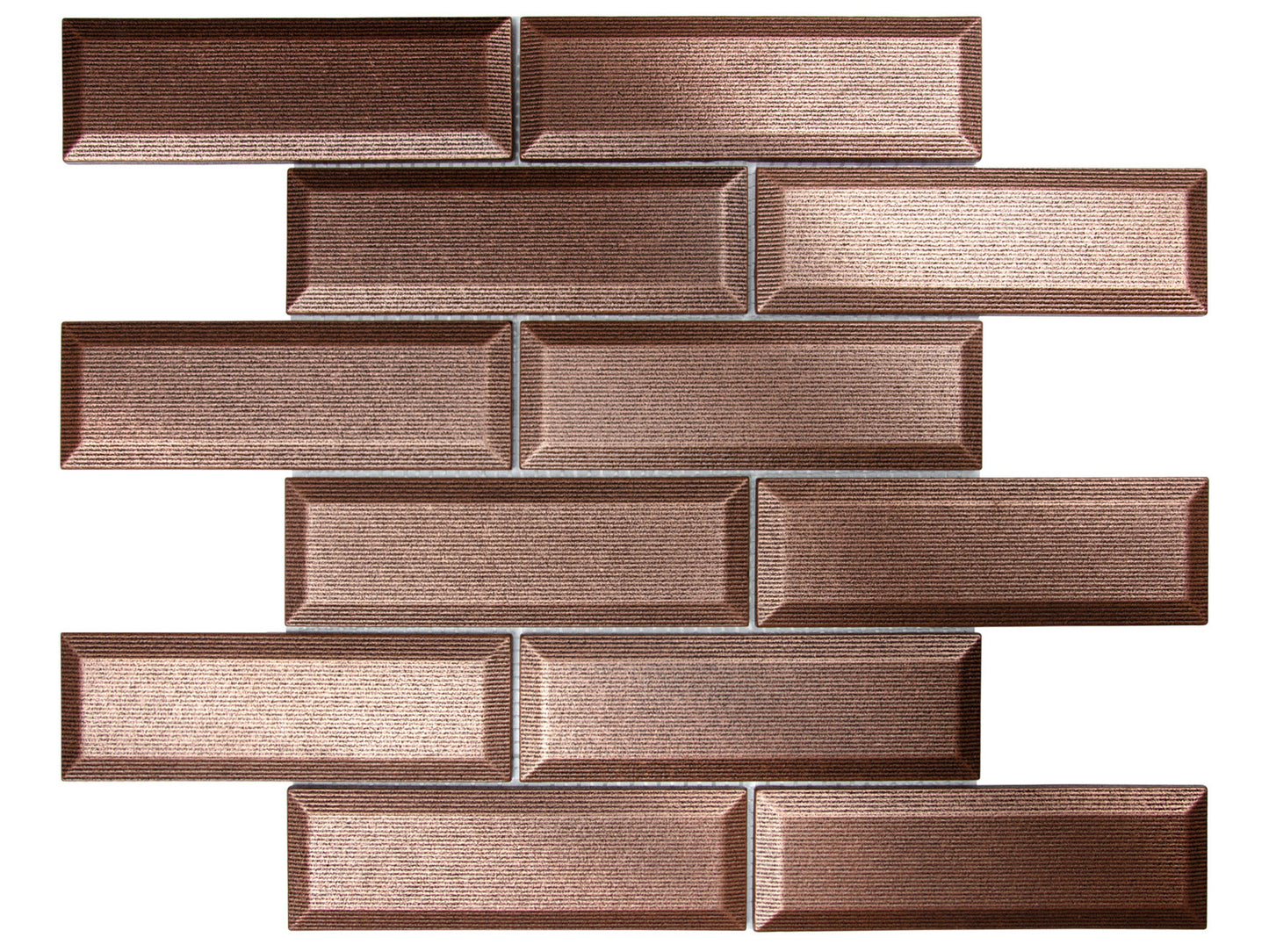 Antique Copper Metronom Beveled Brick 2"x6" Mosaic Tile - 12"x 12"