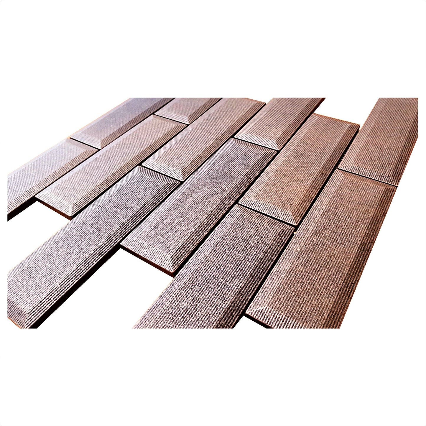 Antique Copper Metronom Beveled Brick 2"x6" Mosaic Tile - 12"x 12"