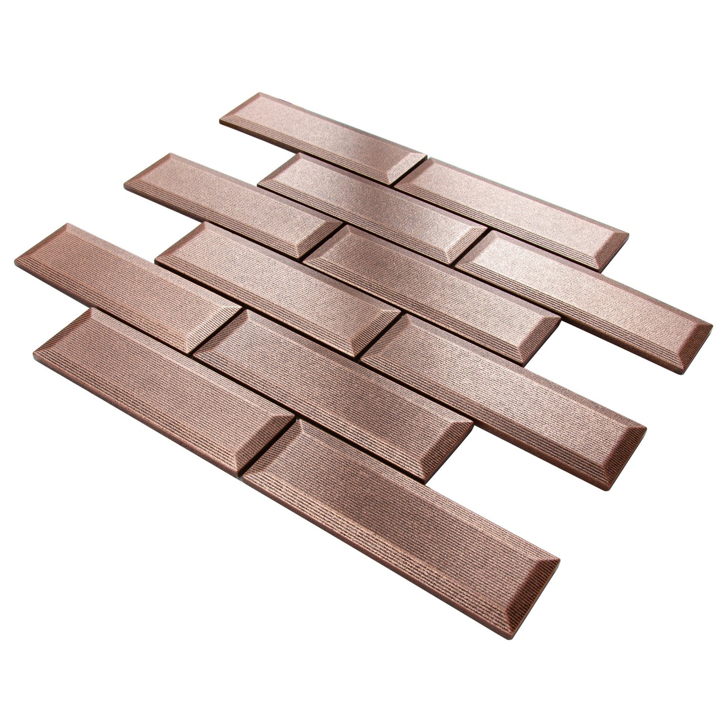 Antique Copper Metronom Beveled Brick 2"x6" Mosaic Tile - 12"x 12"