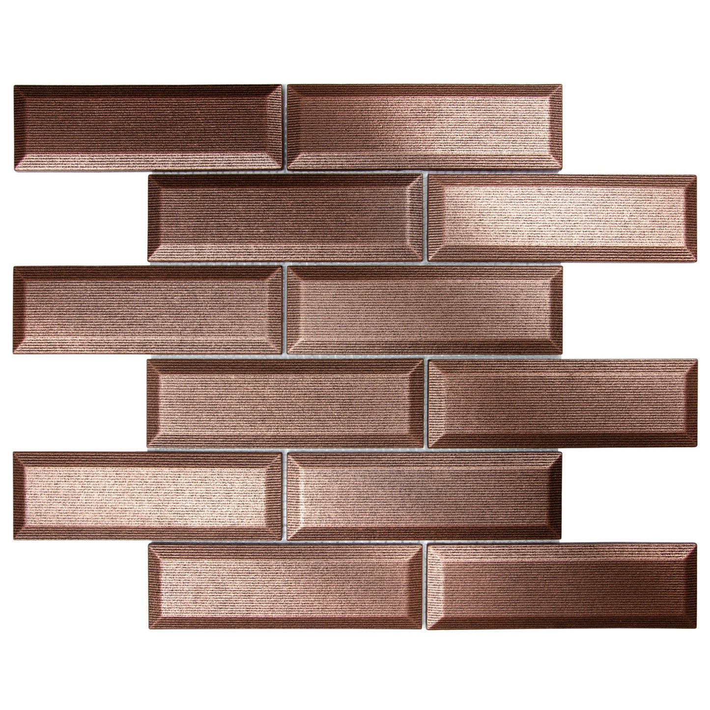 Antique Copper Metronom Beveled Brick 2"x6" Mosaic Tile - 12"x 12"