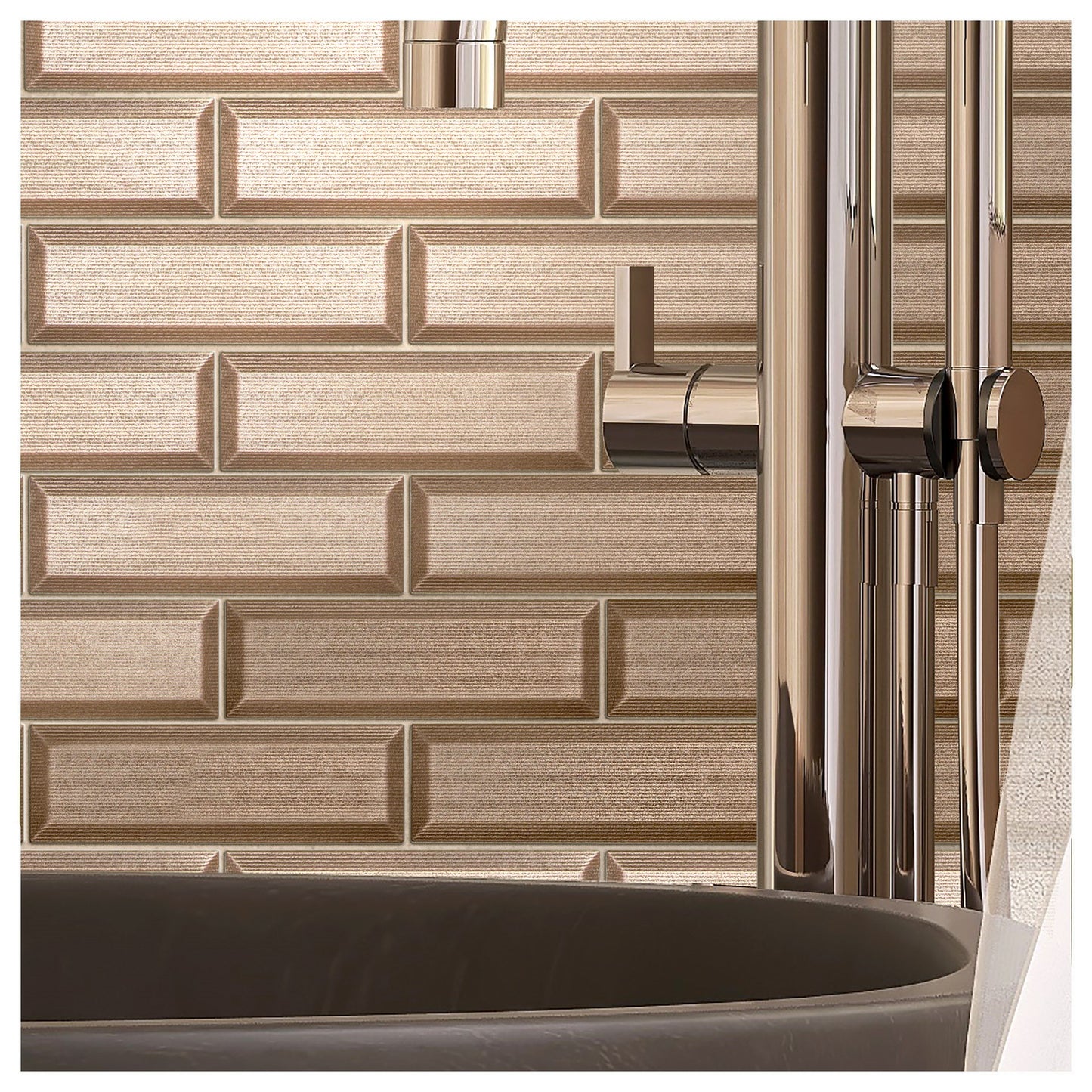Antique Bronze Metronom Beveled Brick 2"x6" Mosaic Tile - 12"x 12"