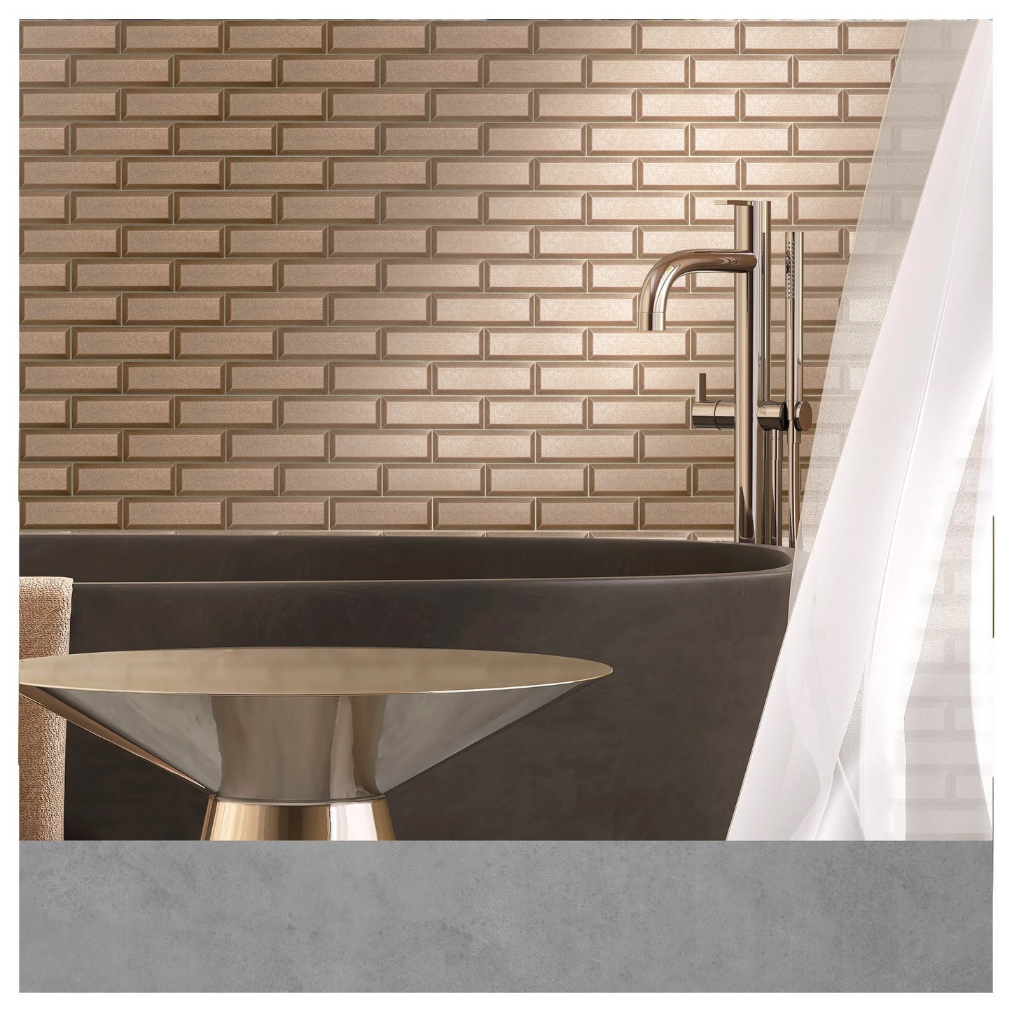 Antique Bronze Metronom Beveled Brick 2"x6" Mosaic Tile - 12"x 12"