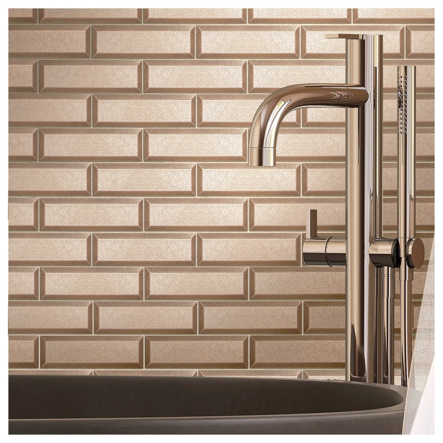 Antique Bronze Metronom Beveled Brick 2"x6" Mosaic Tile - 12"x 12"