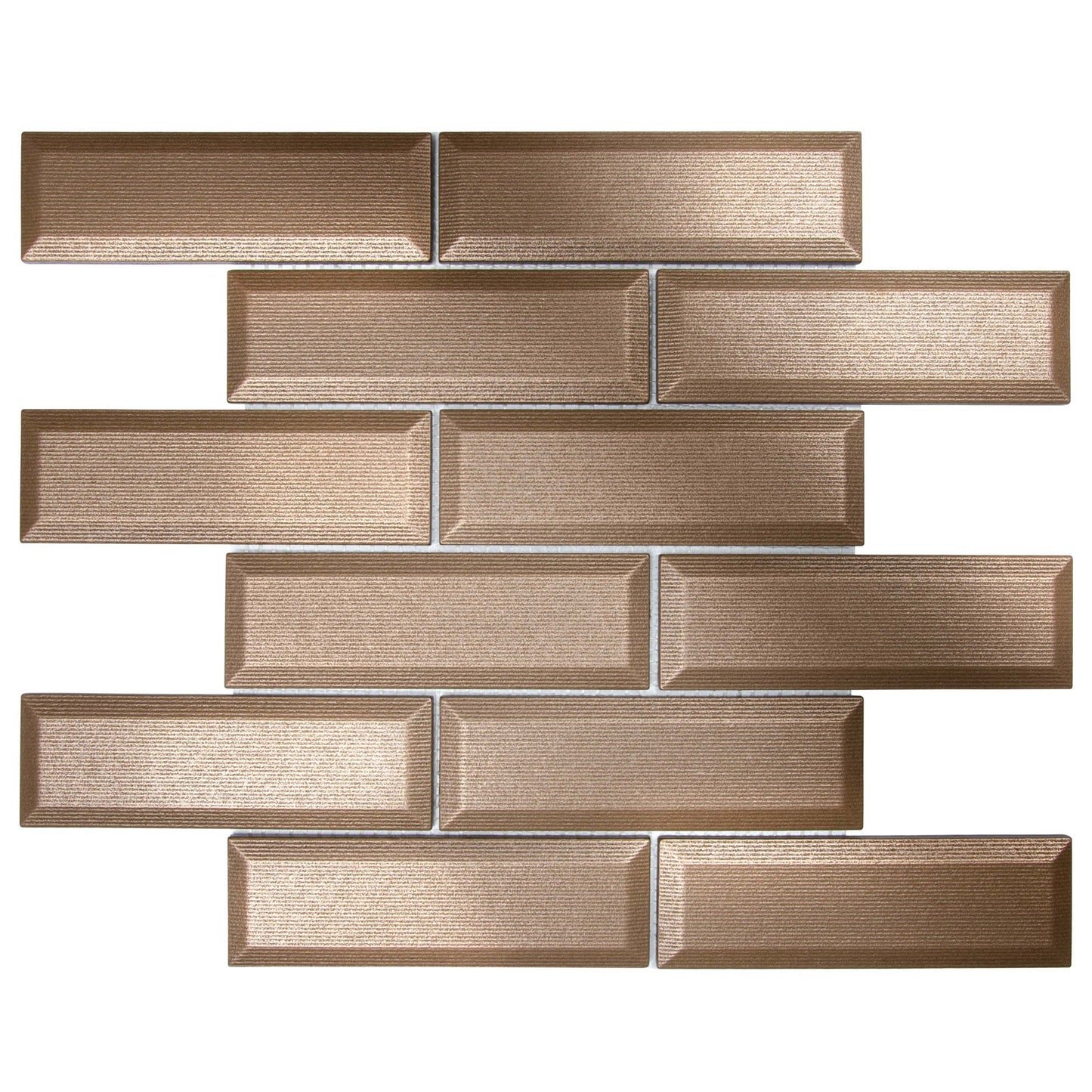 Antique Bronze Metronom Beveled Brick 2"x6" Mosaic Tile - 12"x 12"