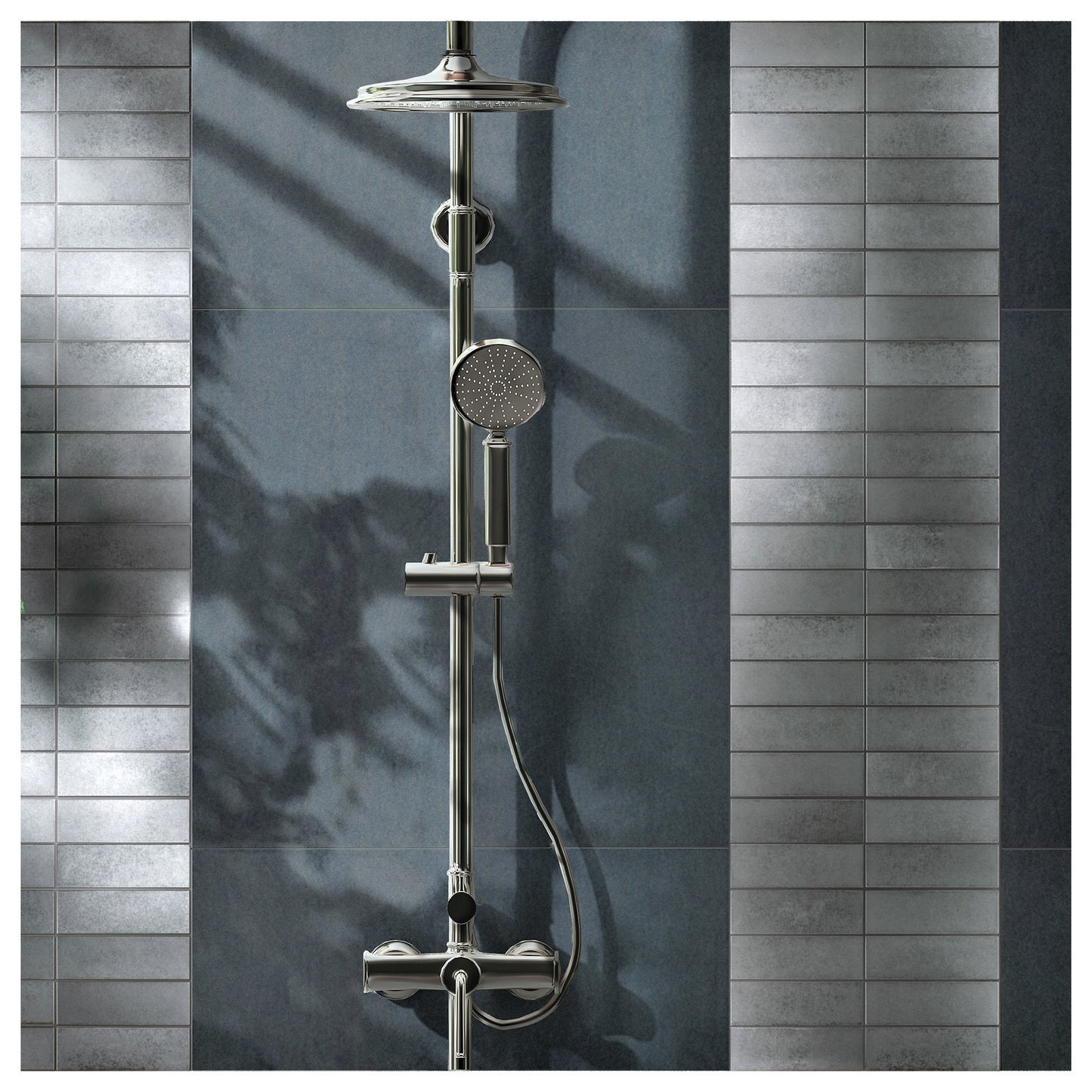 Antique Nickel Encore Stacked 2"x6" Mosaic Tile - 12"x 12"