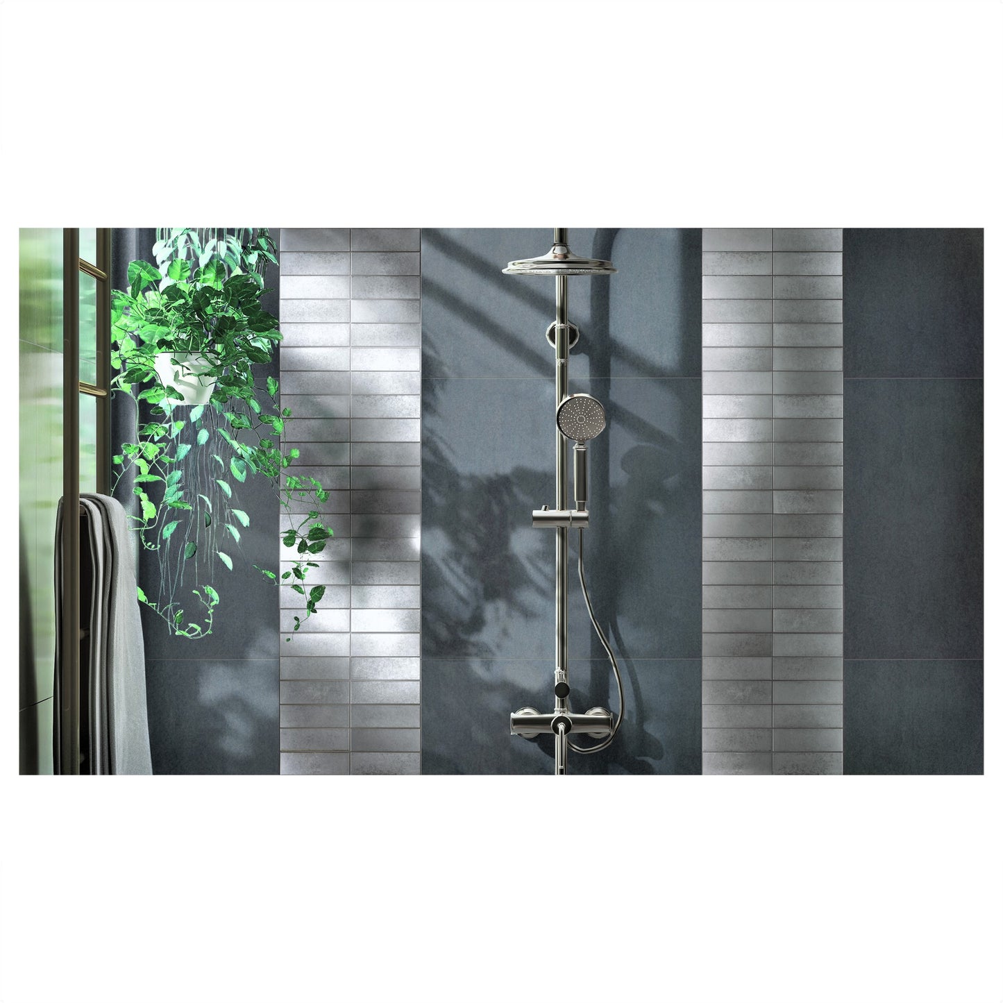 Antique Nickel Encore Stacked 2"x6" Mosaic Tile - 12"x 12"