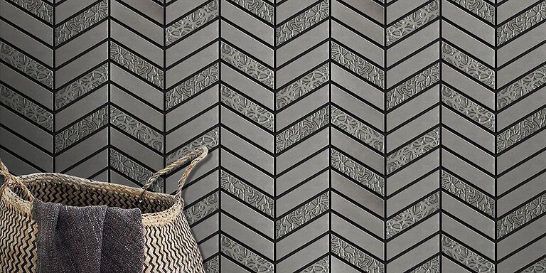 Deluxe Chevron Metal Resin Mosaic Pewter Nickel 12" x 12"