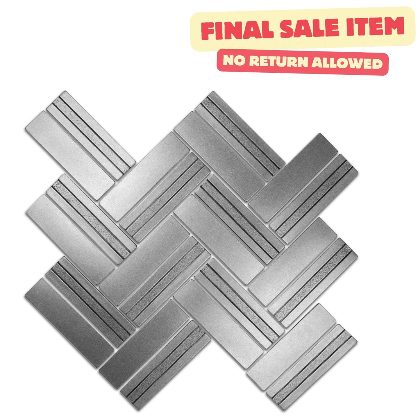 Imperial Herringbone Metal Mosaic Pewter Nickel 1 x 4 - (10.2" x 12")