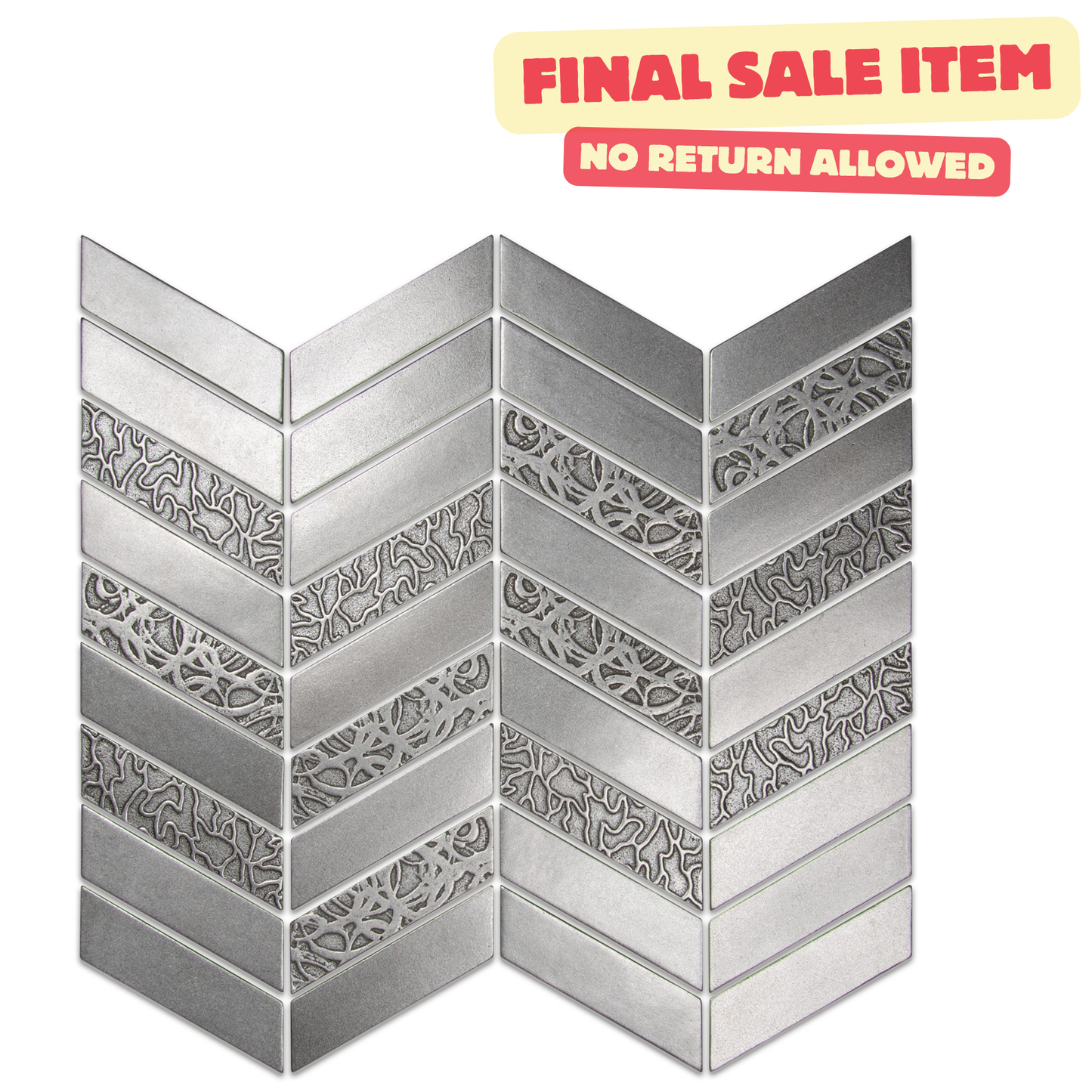 Deluxe Chevron Metal Resin Mosaic Pewter Nickel 12" x 12"
