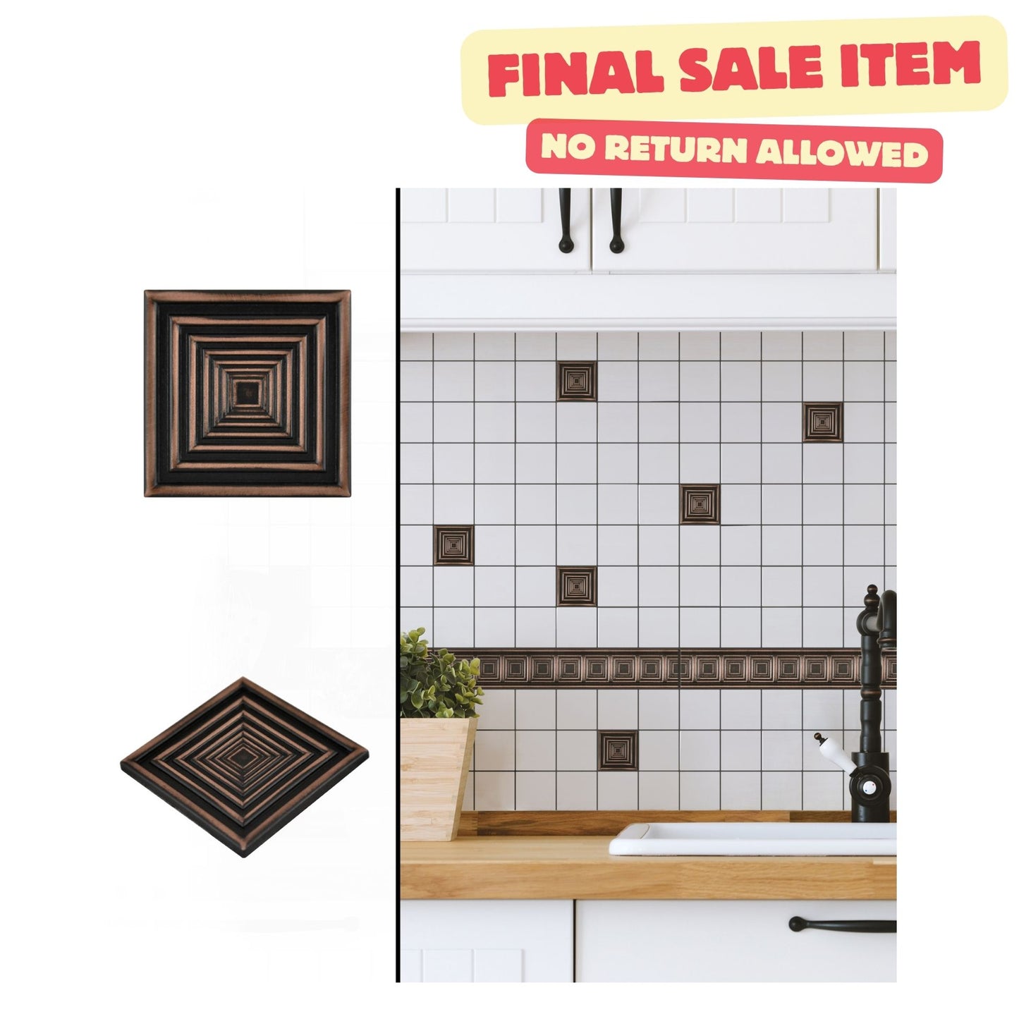 Focus Metal Insert Tile Oil Rubbed Bronze 2x2 ( PACK OF 8 PIECE)