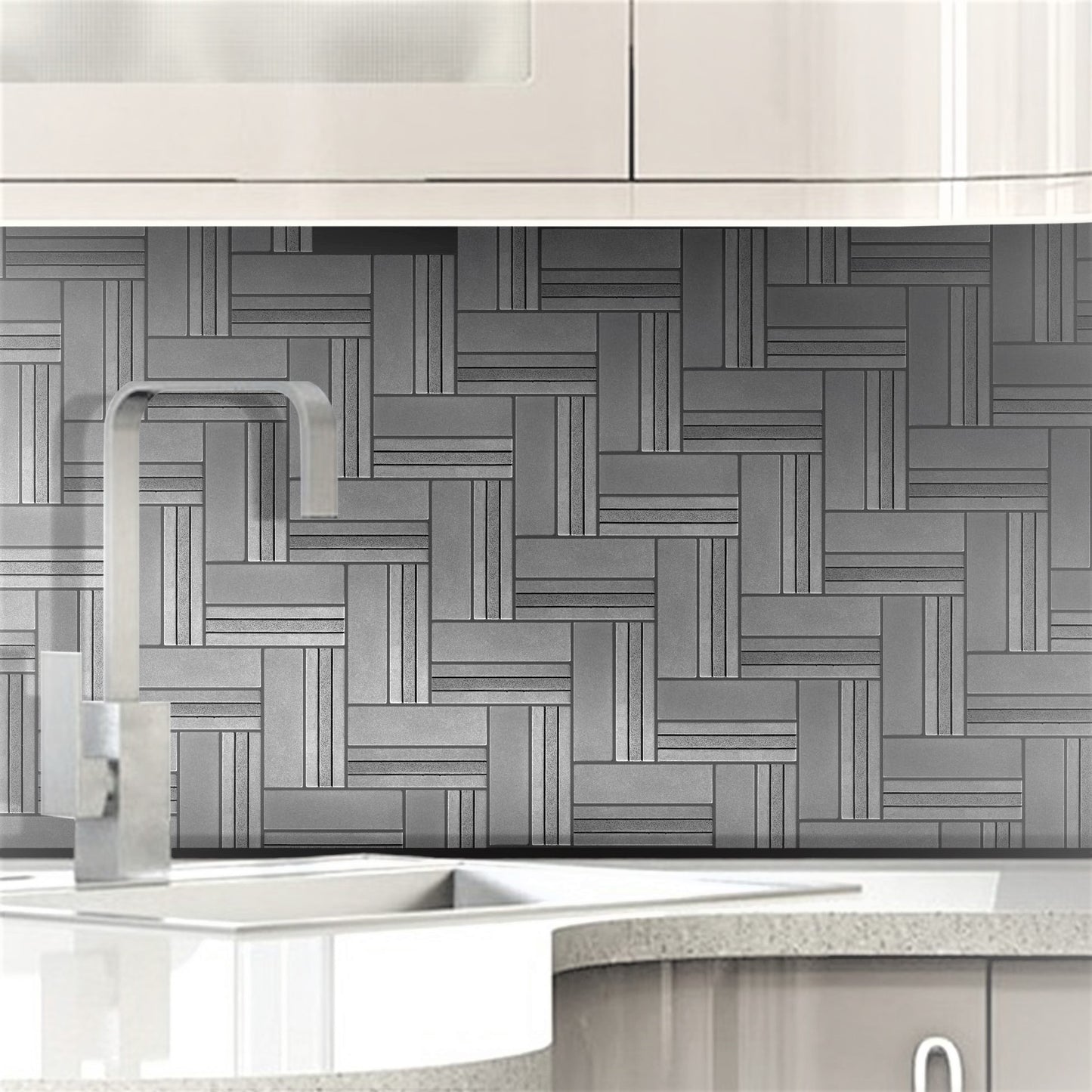 Imperial Herringbone Metal Mosaic Pewter Nickel 1 x 4 - (10.2" x 12")