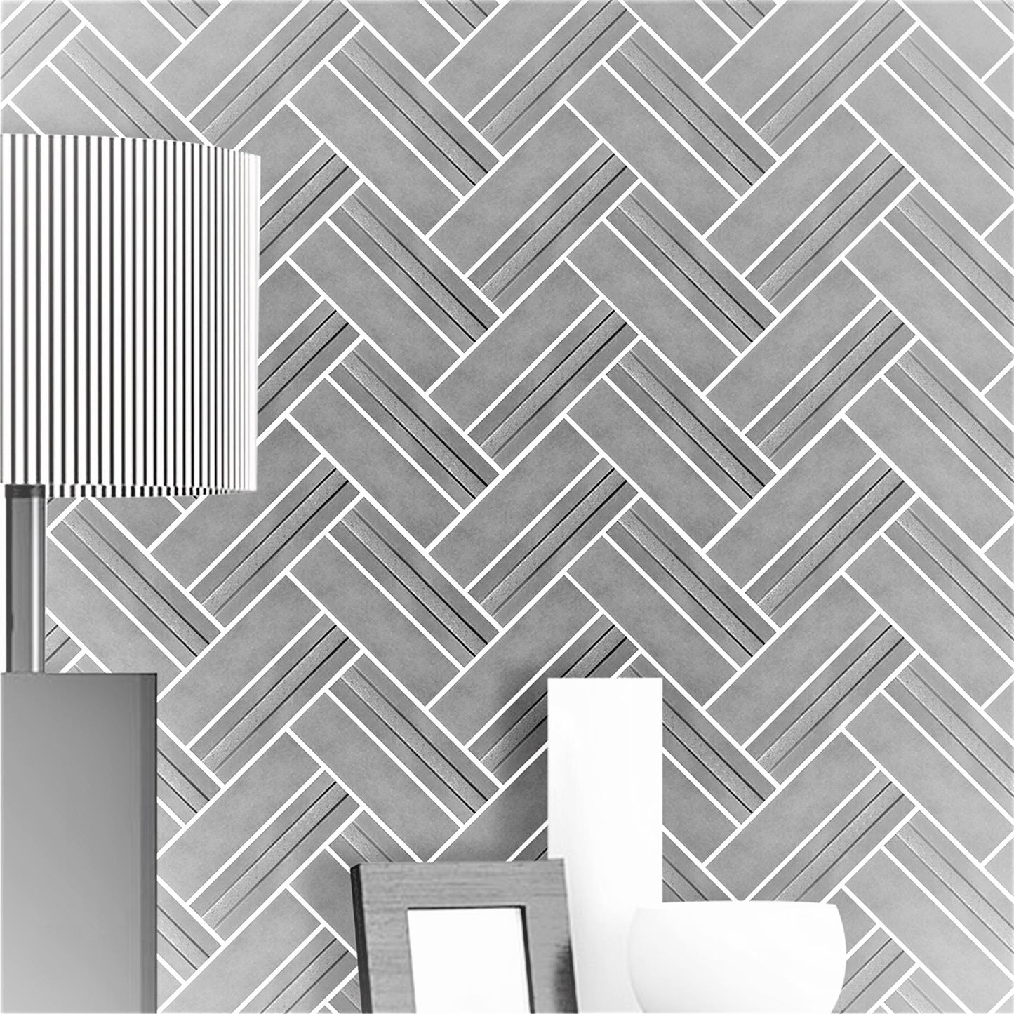 Imperial Herringbone Metal Mosaic Pewter Nickel 1 x 4 - (10.2" x 12")