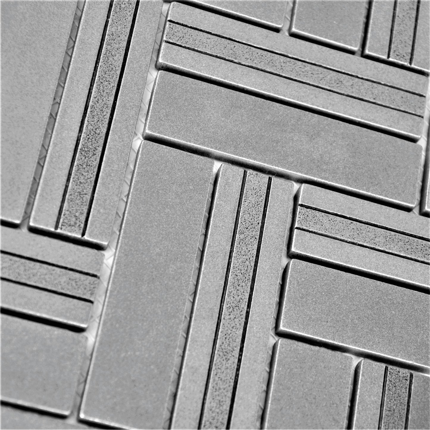 Imperial Herringbone Metal Mosaic Pewter Nickel 1 x 4 - (10.2" x 12")