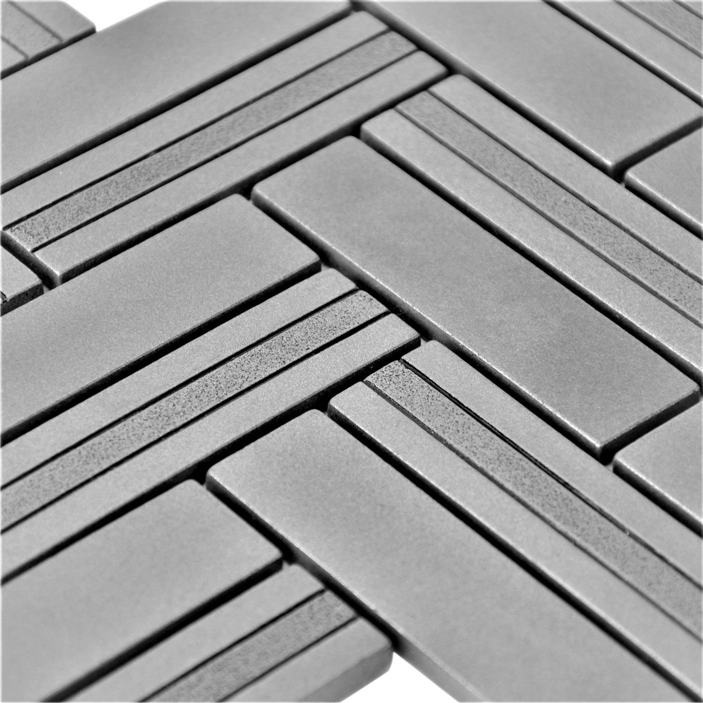 Imperial Herringbone Metal Mosaic Pewter Nickel 1 x 4 - (10.2" x 12")