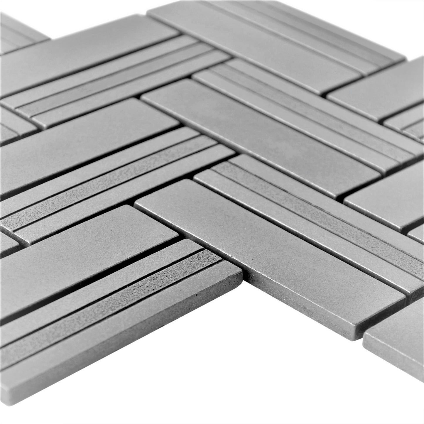 Imperial Herringbone Metal Mosaic Pewter Nickel 1 x 4 - (10.2" x 12")