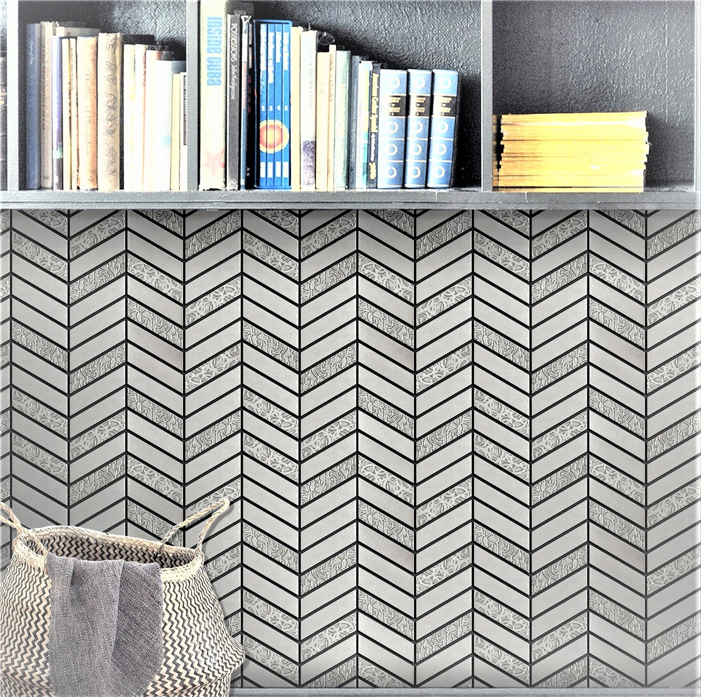 Deluxe Chevron Metal Resin Mosaic Pewter Nickel 12" x 12"