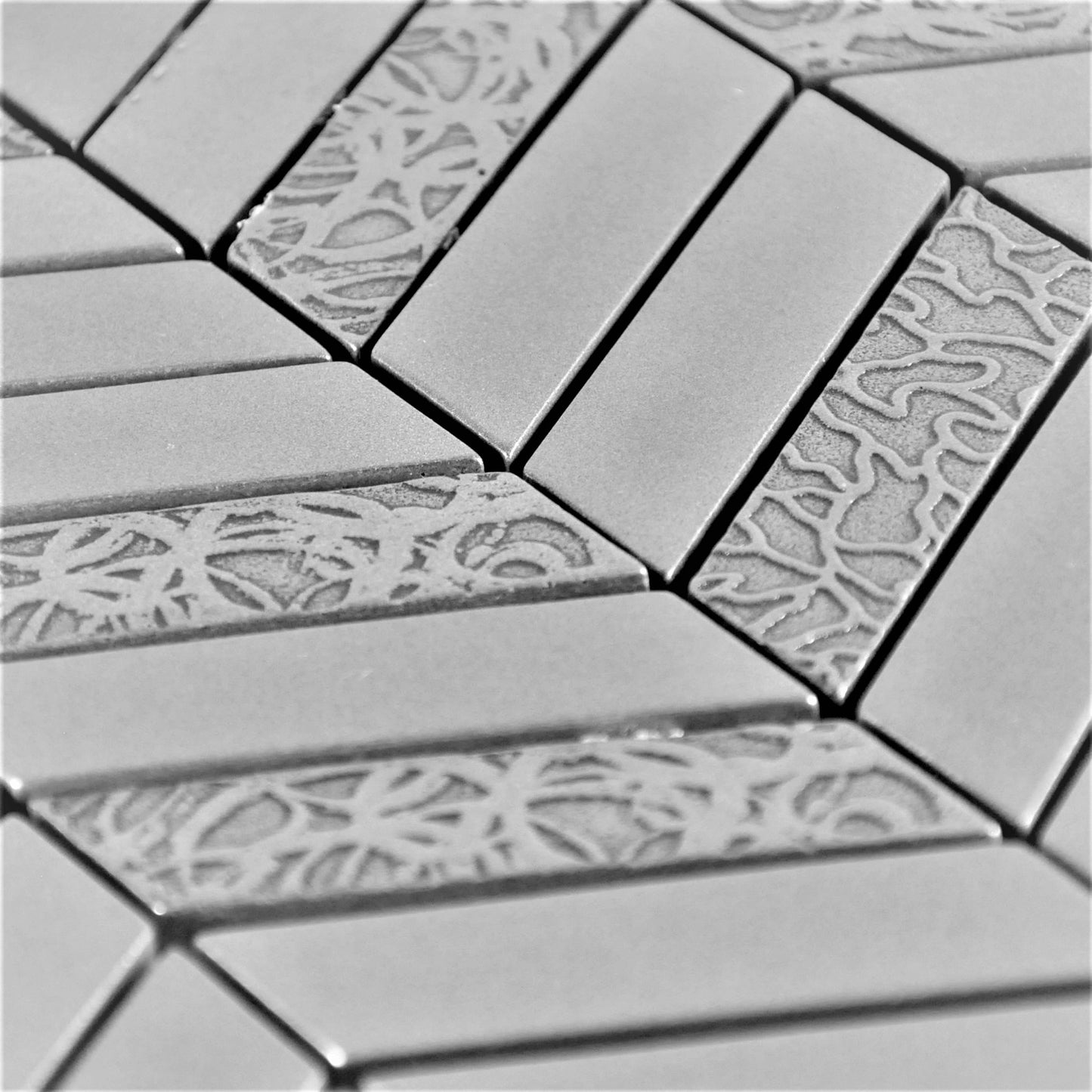 Deluxe Chevron Metal Resin Mosaic Pewter Nickel 12" x 12"
