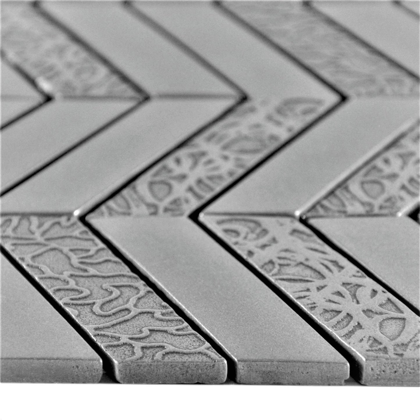 Deluxe Chevron Metal Resin Mosaic Pewter Nickel 12" x 12"