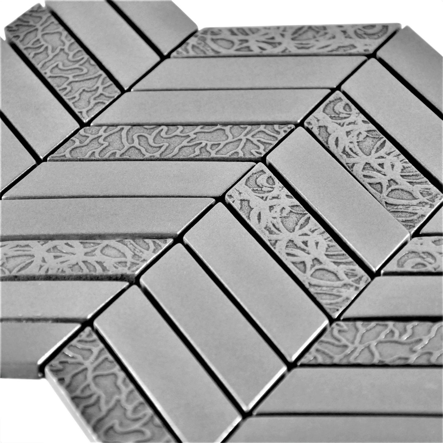 Deluxe Chevron Metal Resin Mosaic Pewter Nickel 12" x 12"