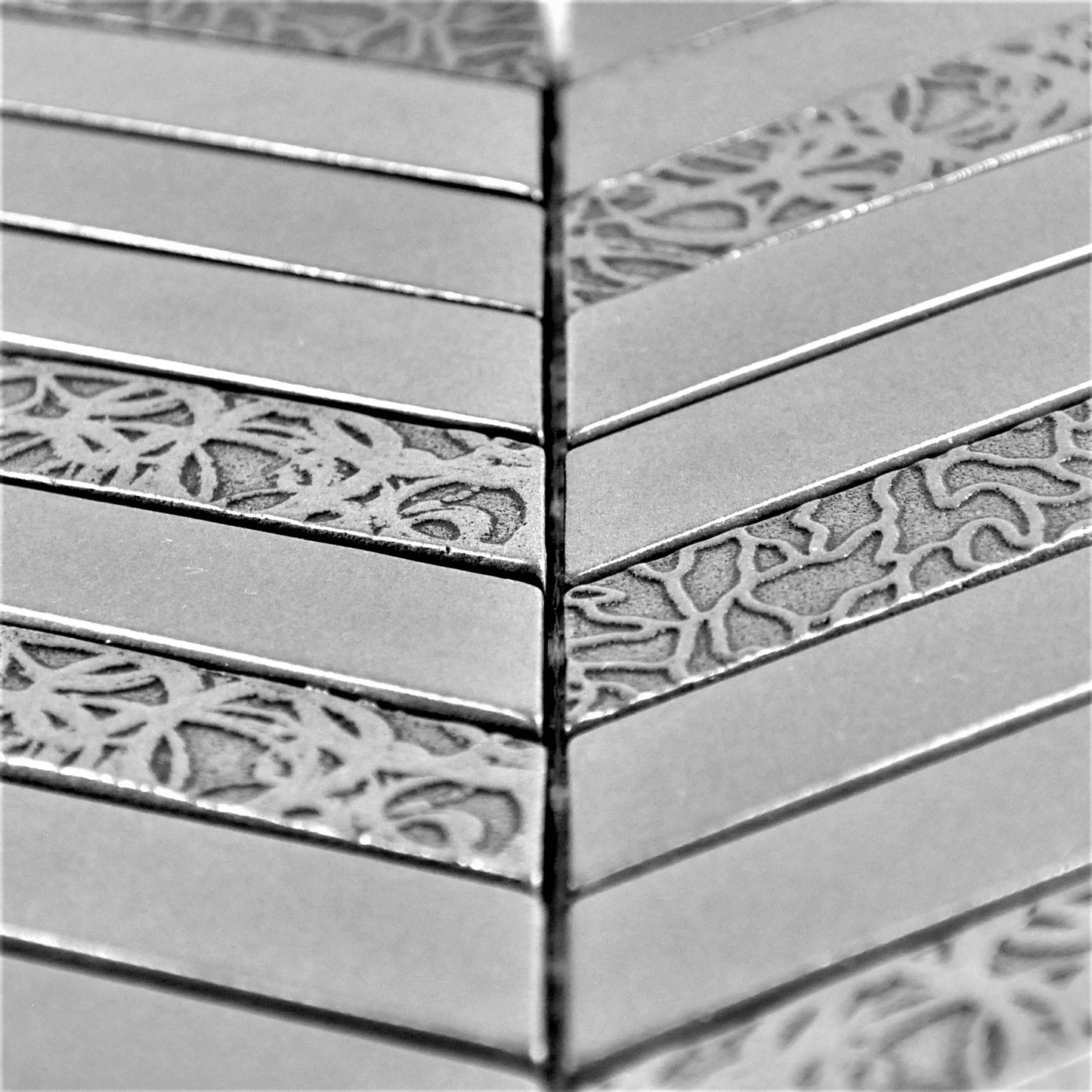 Deluxe Chevron Metal Resin Mosaic Pewter Nickel 12" x 12"
