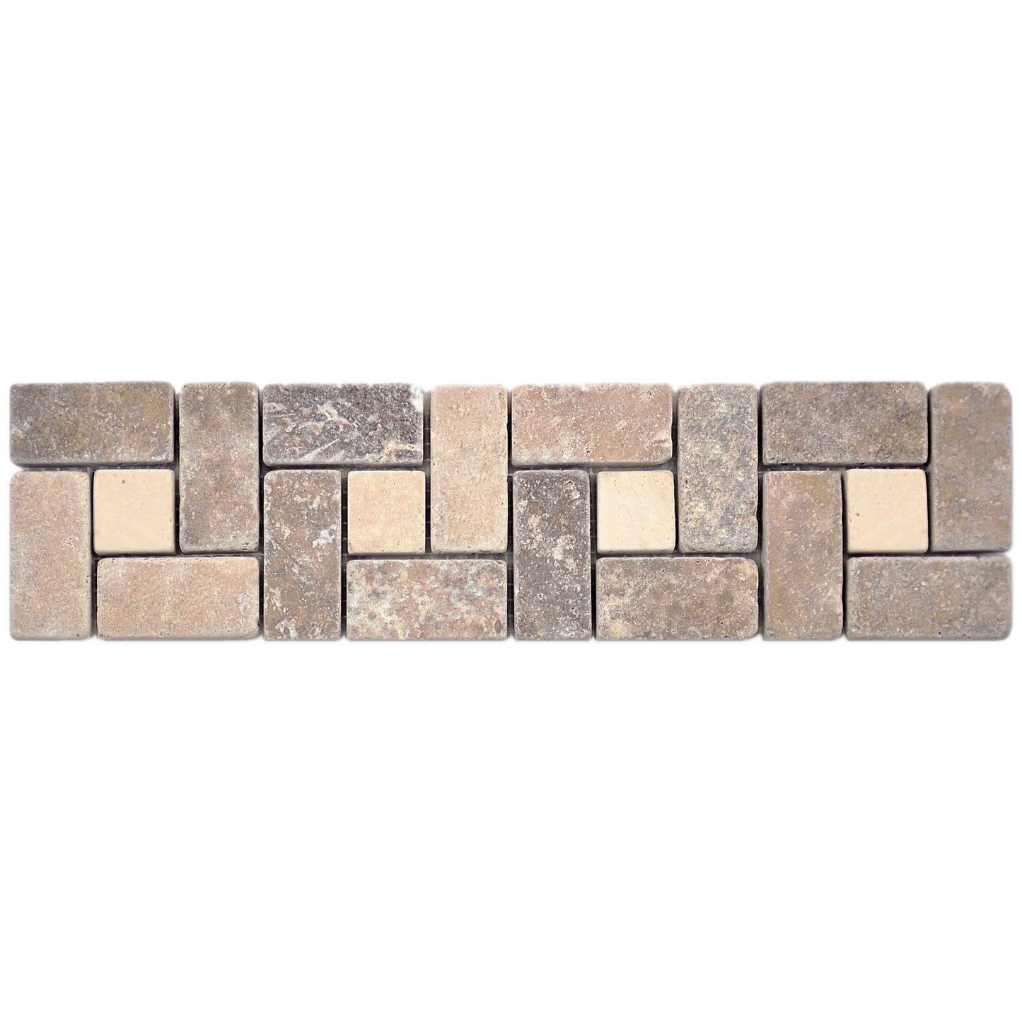 3"x12" Italian Noce Chiaro Antiqued Travertine Mosaic Border Tile