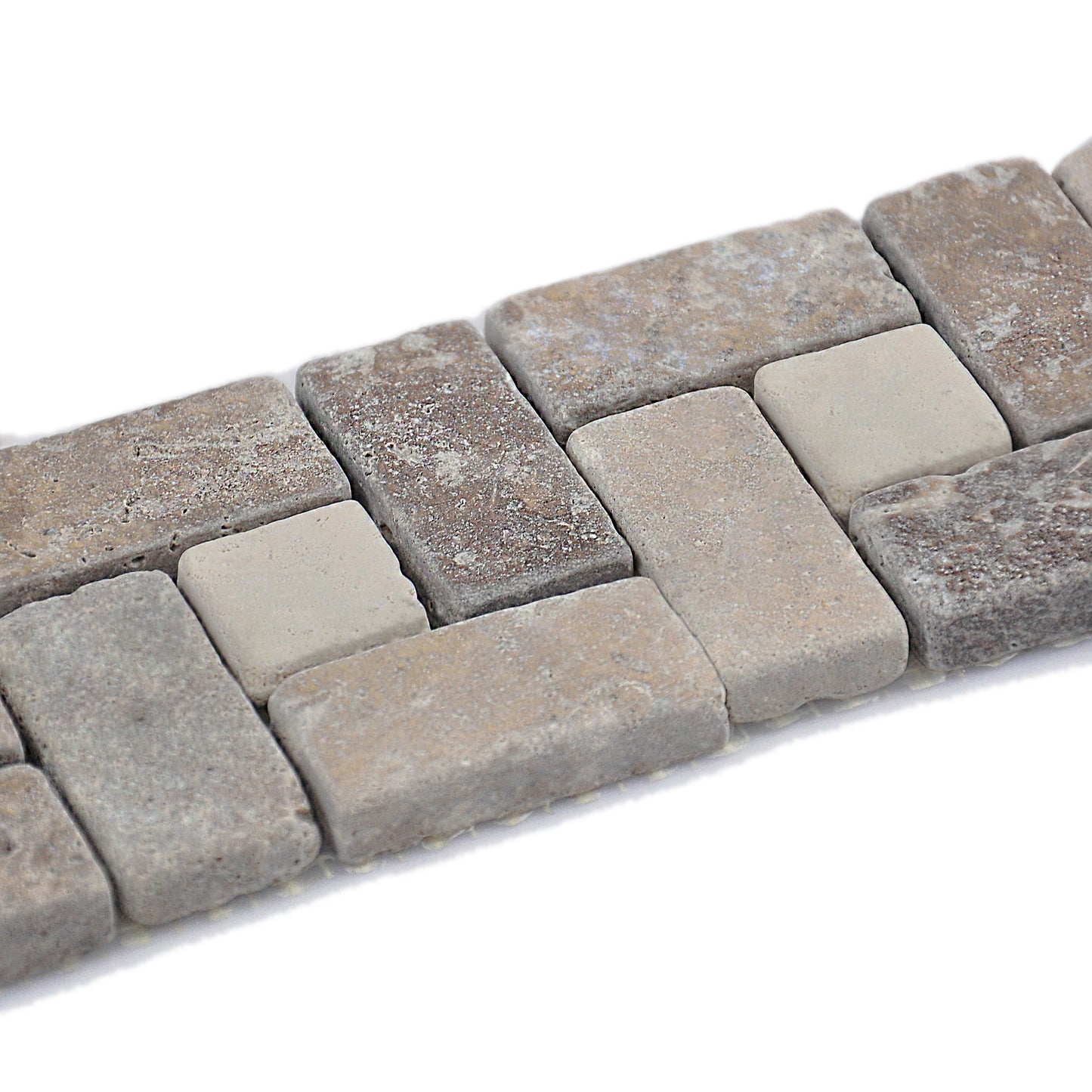 3"x12" Italian Noce Chiaro Antiqued Travertine Mosaic Border Tile
