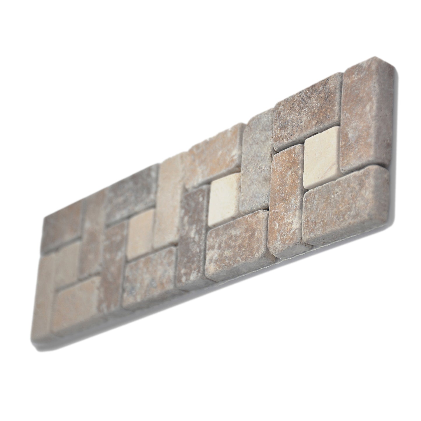 3"x12" Italian Noce Chiaro Antiqued Travertine Mosaic Border Tile