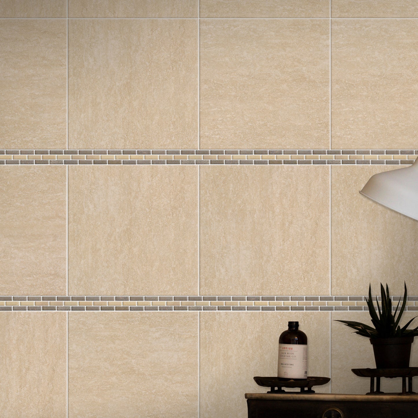 1”x12” Italian Noce Chiaro Antiqued Travertine Border Mosaic Tile