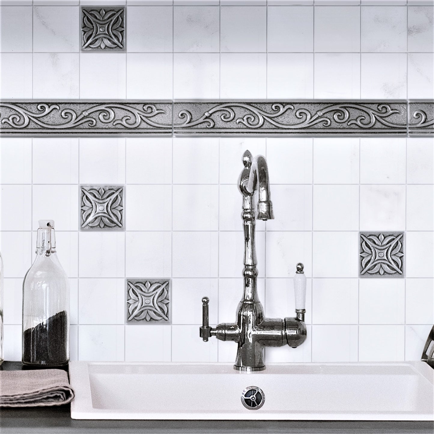 Cypress Metal Border Liner Tile Pewter Nickel 1 3/4 x 12 ( PACK OF 5 PIECE )