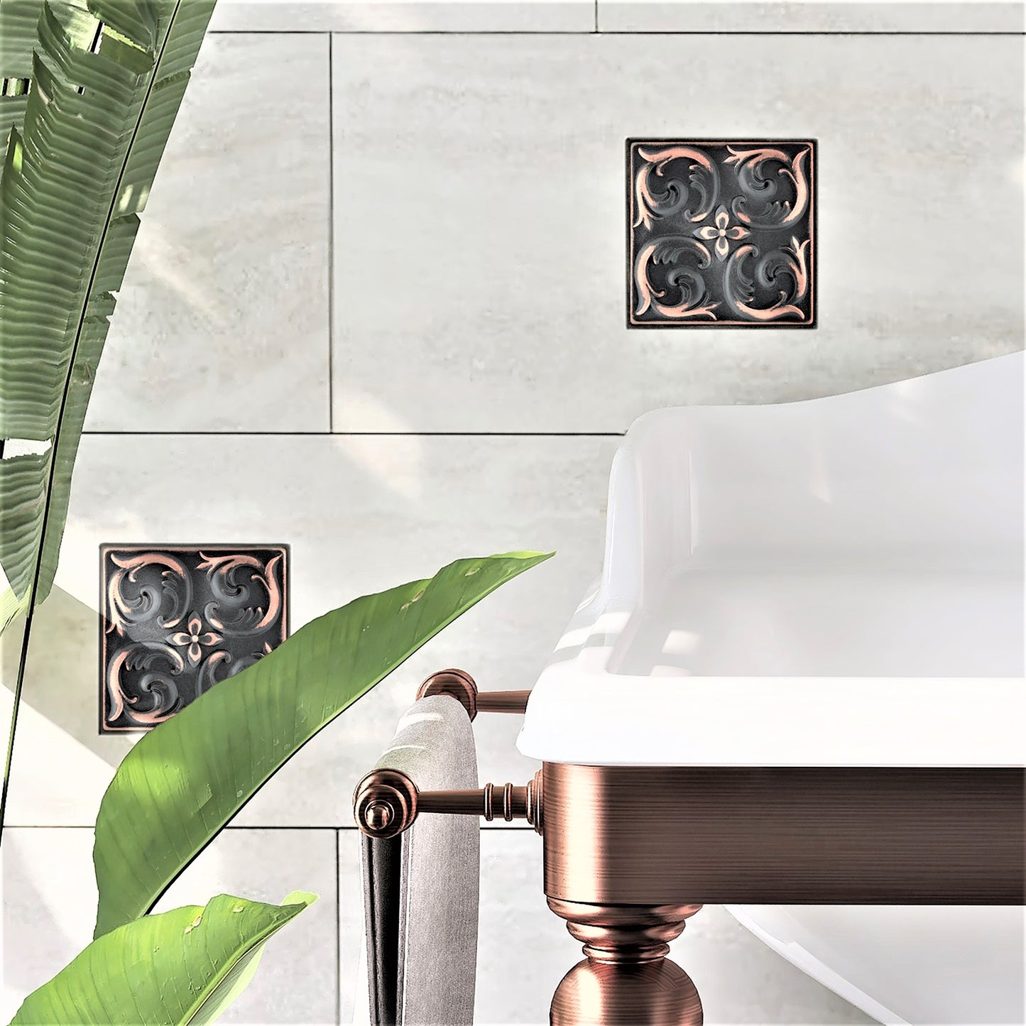 Moroccon Metal Insert Tile Oil Rubbed Bronze 4x4 ( PACK OF 4 PIECE)