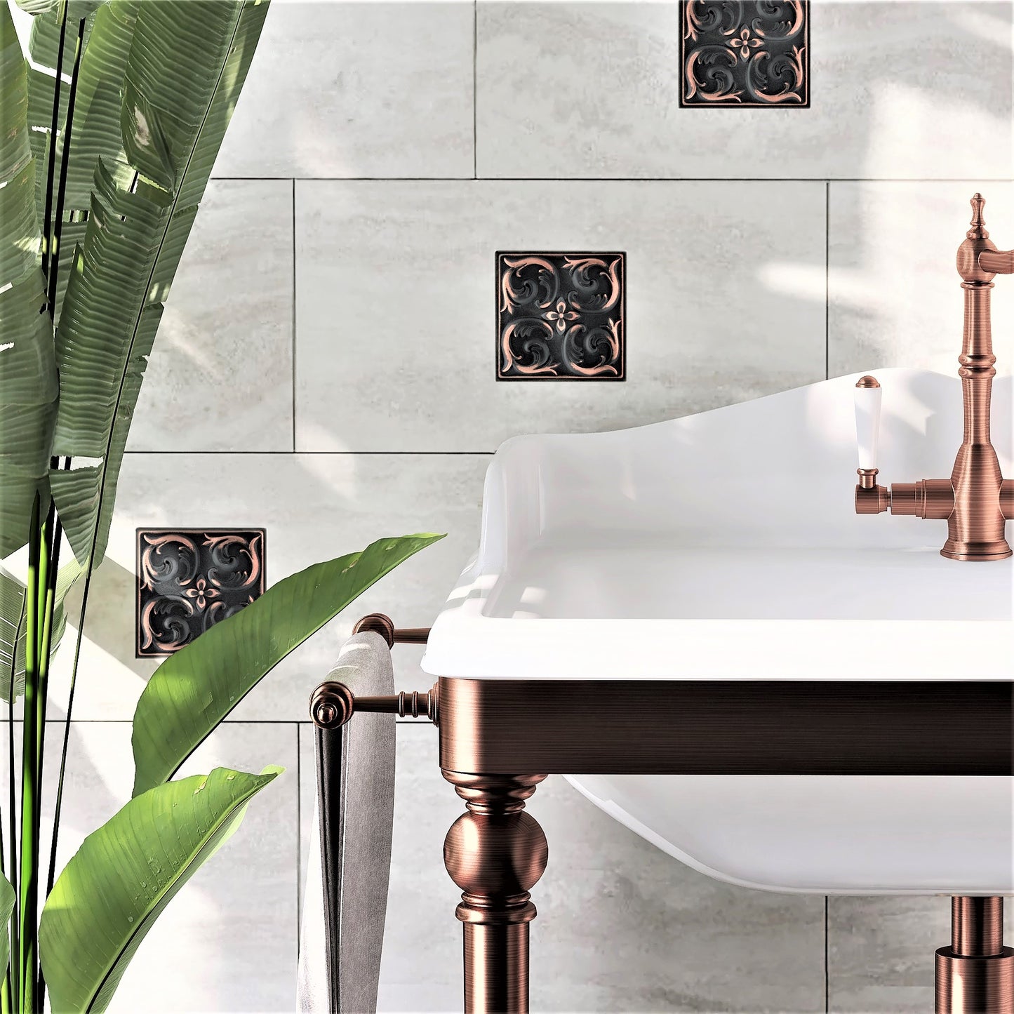 Moroccon Metal Insert Tile Oil Rubbed Bronze 4x4 ( PACK OF 4 PIECE)