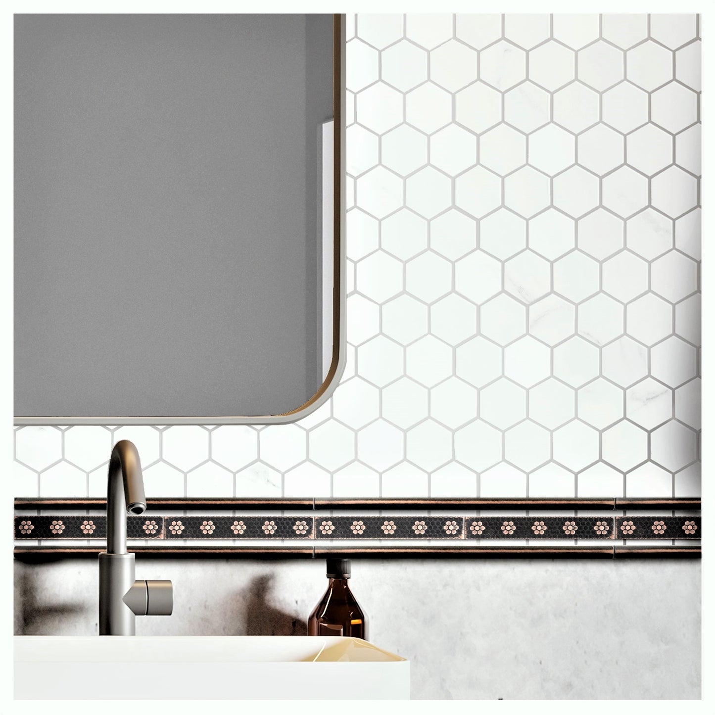 Floral Hex Tile Trim Oil Rubbed Bronze 1x6 (SET of 5)