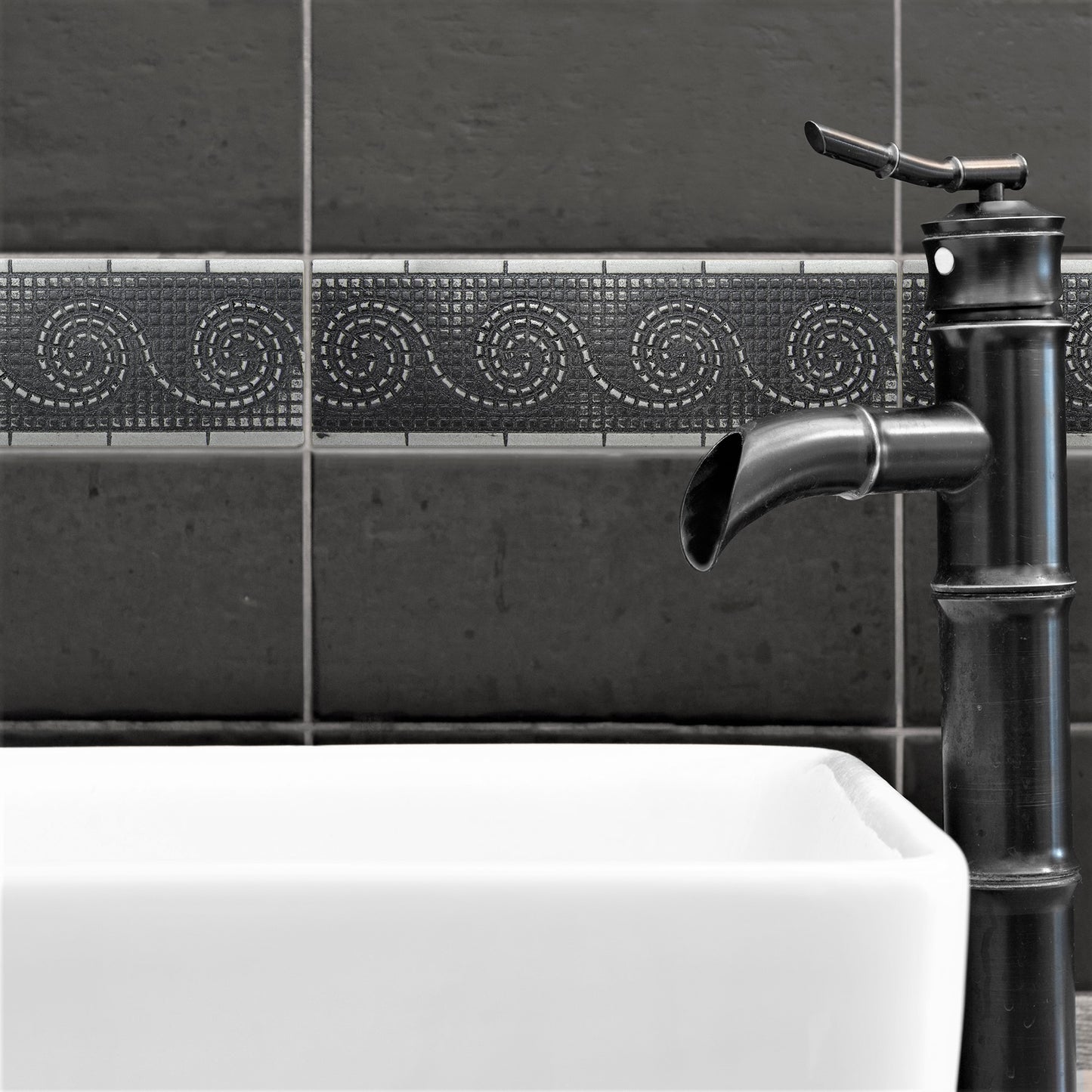 Wave Border Tile Trim Matt Iron Black Wrought Iron 2x6 ( PACK OF 5 PIECE )