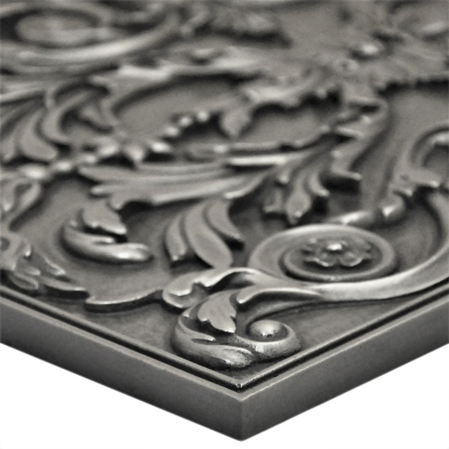 Backsplash Tile for Kitchen and Fireplace Viola 12" x 18" Metal Mural Pewter Nickel
