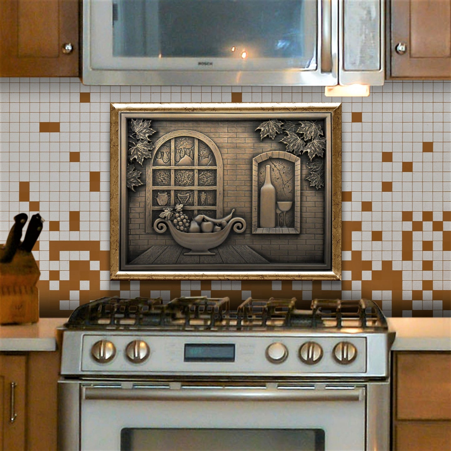 Backsplash Tile for Kitchen and Fireplace Heaven 12" x 18" Metal Mural Bronze