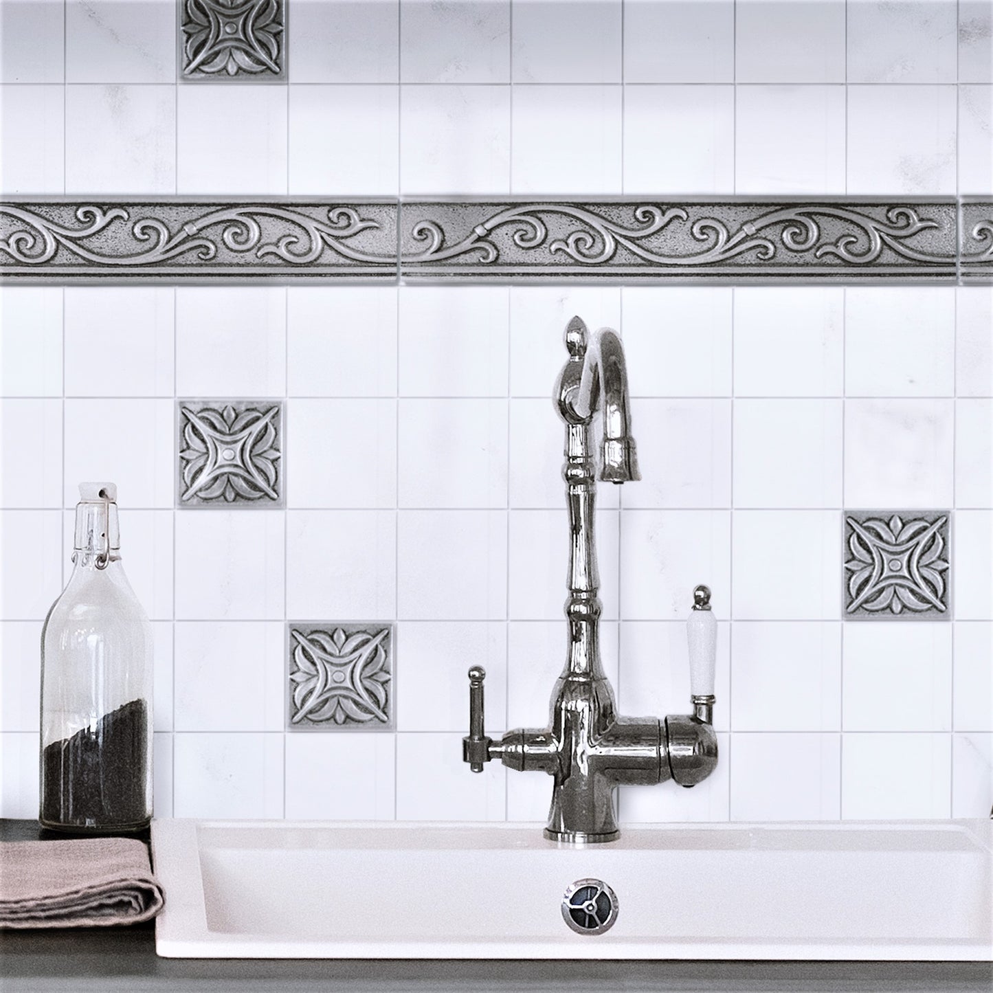 MidWest Star Metal Insert Tile Pewter Nickel 2x2 ( PACK OF 8 PIECE )