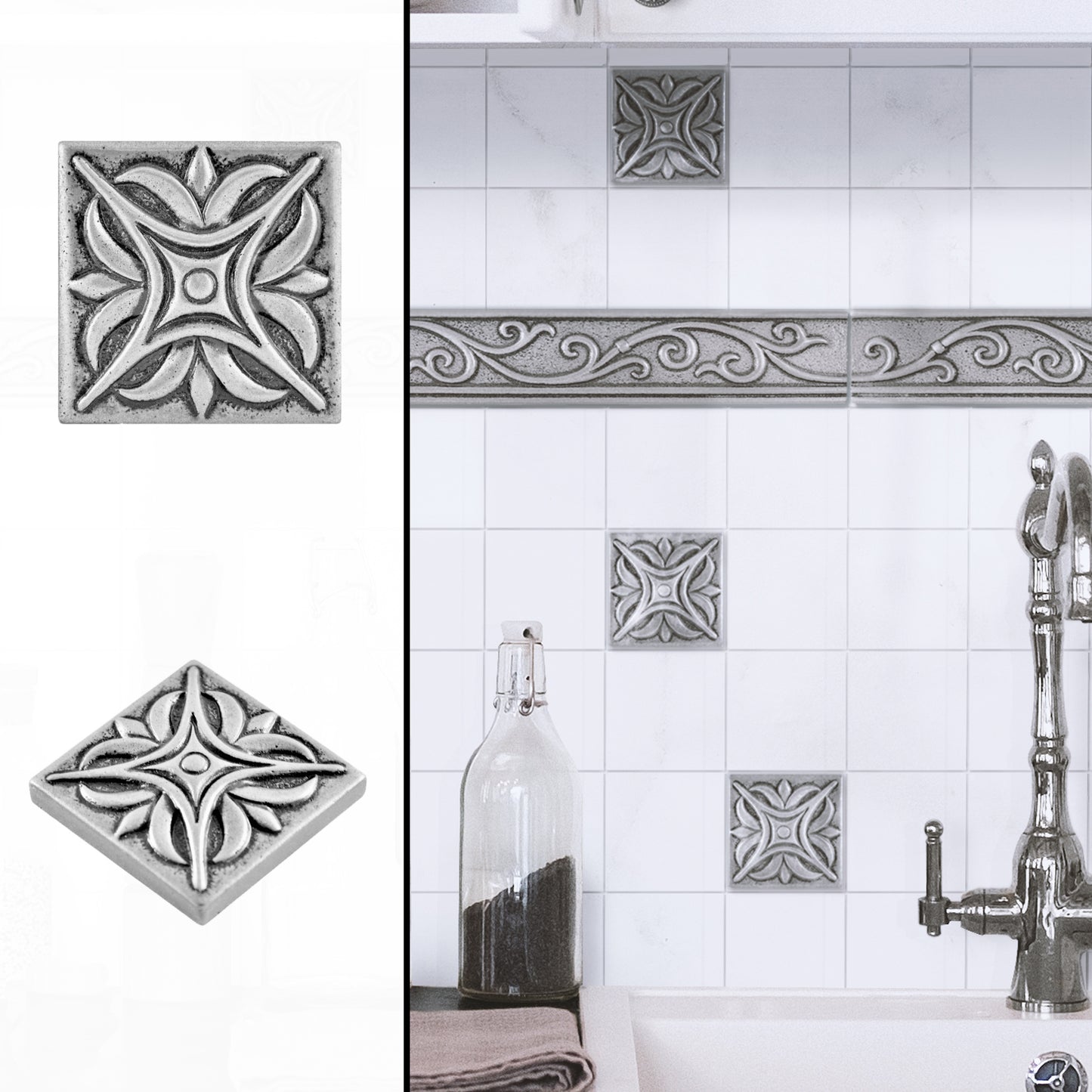 MidWest Star Metal Insert Tile Pewter Nickel 2x2 ( PACK OF 8 PIECE )