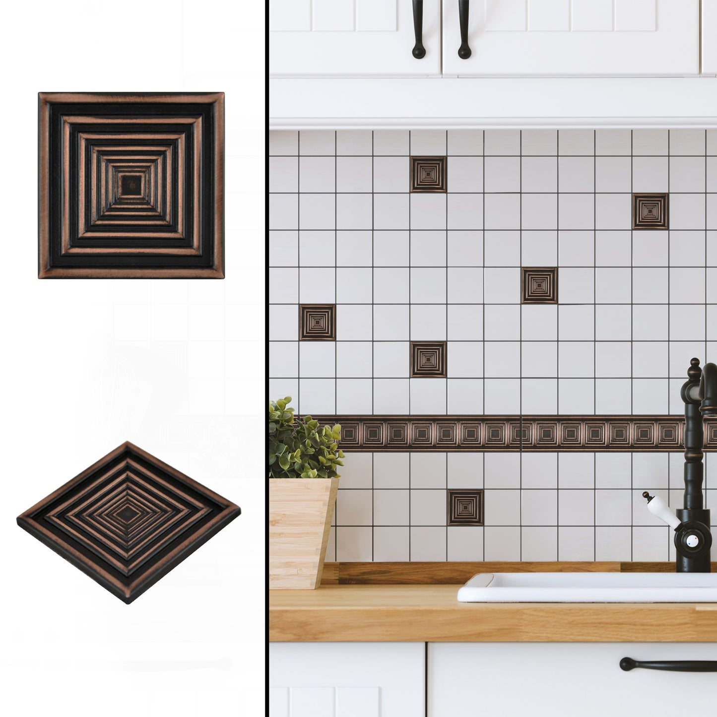 Focus Metal Insert Tile Oil Rubbed Bronze 2x2 ( PACK OF 8 PIECE)