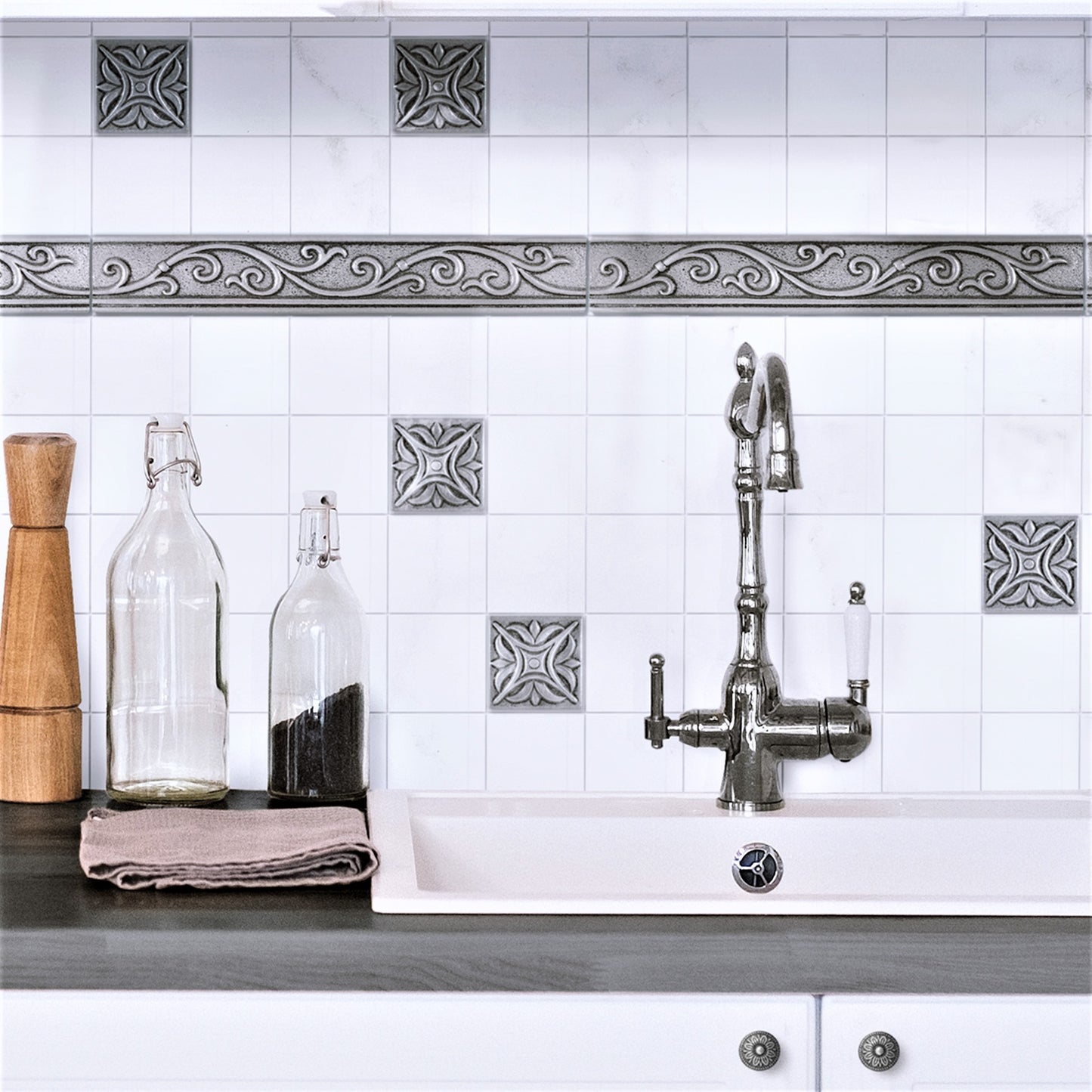 Cypress Metal Border Liner Tile Pewter Nickel 1 3/4 x 12 ( PACK OF 5 PIECE )
