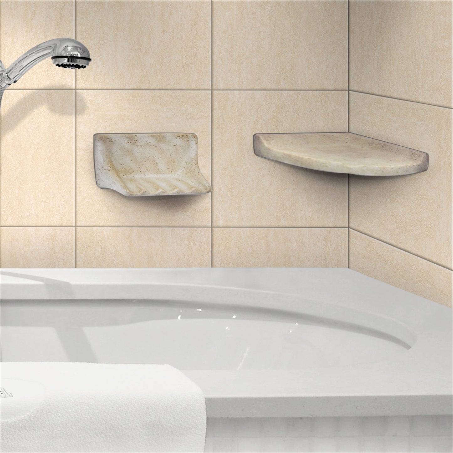 Prima Shaded Ivory 8.25 in. x 4.75 in Matte Resin Travertine Wall Mount Hand Made Soap Dish