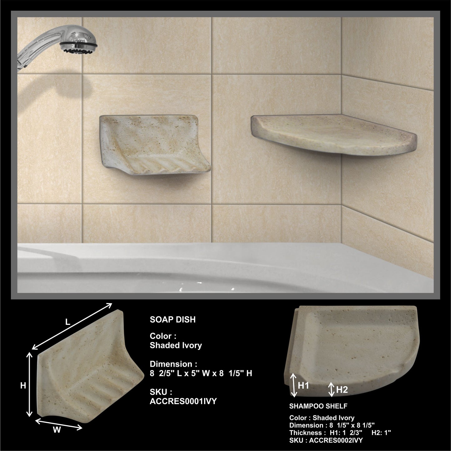 Prima Shaded Ivory 8.25 in. x 4.75 in Matte Resin Travertine Wall Mount Hand Made Soap Dish